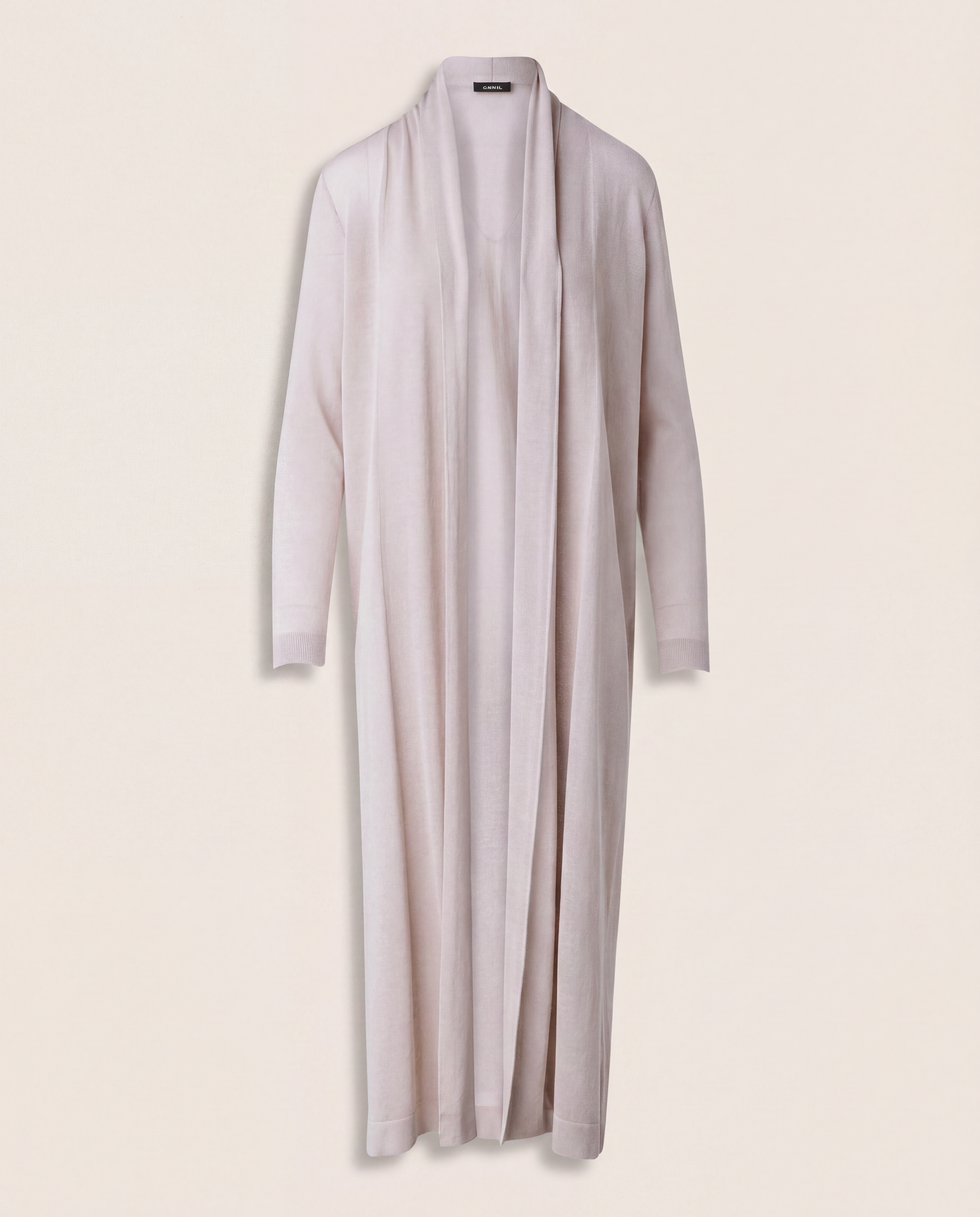 Cardigan long Akris en soie et coton beige col châle – T.42-1
