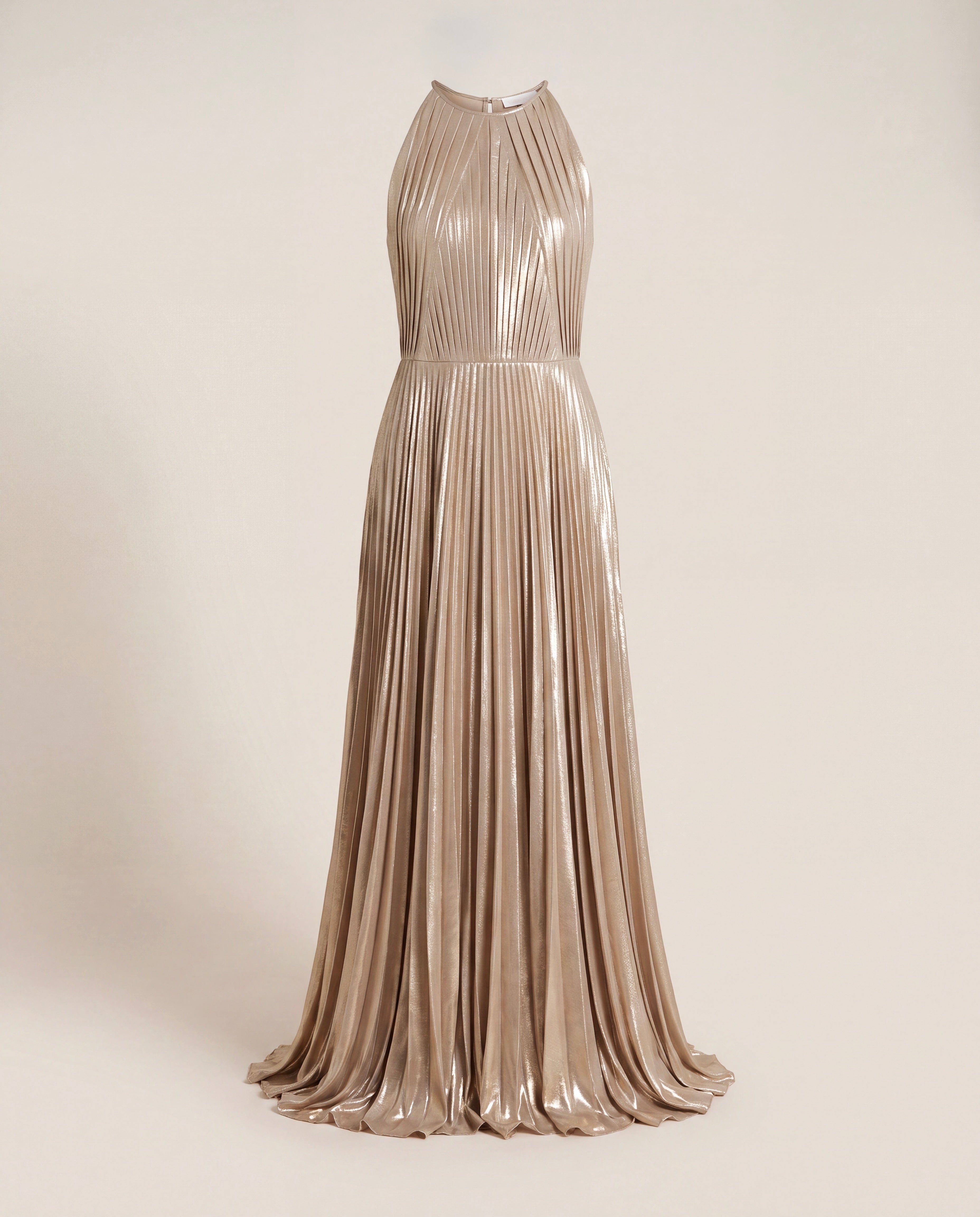 Robe Ralph Lauren Collection Abigail lurex plissé gris doré – Taille 40-1