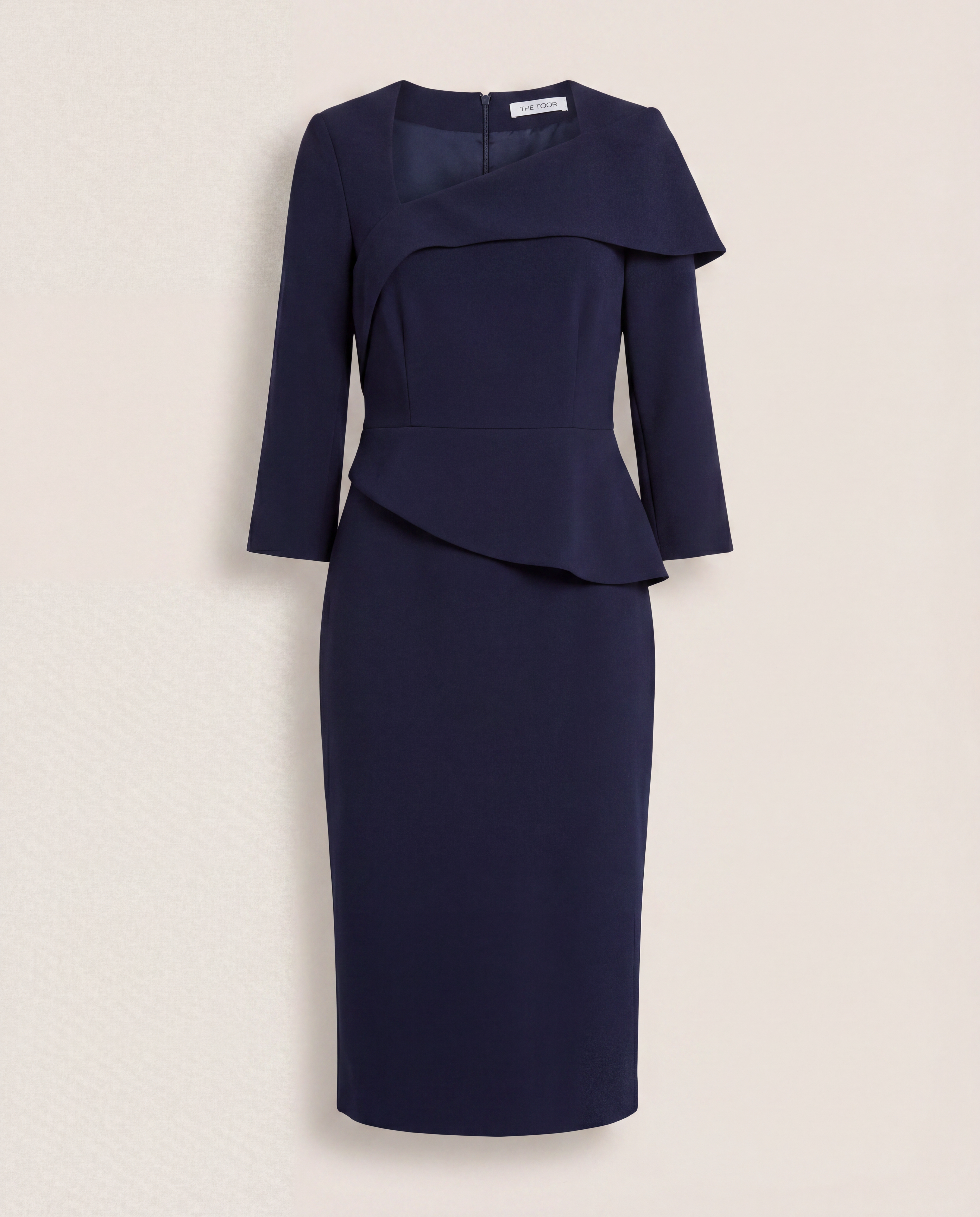 Robe Ceretto bleu marine à volant asymétrique – The Fold – Taille 38-1