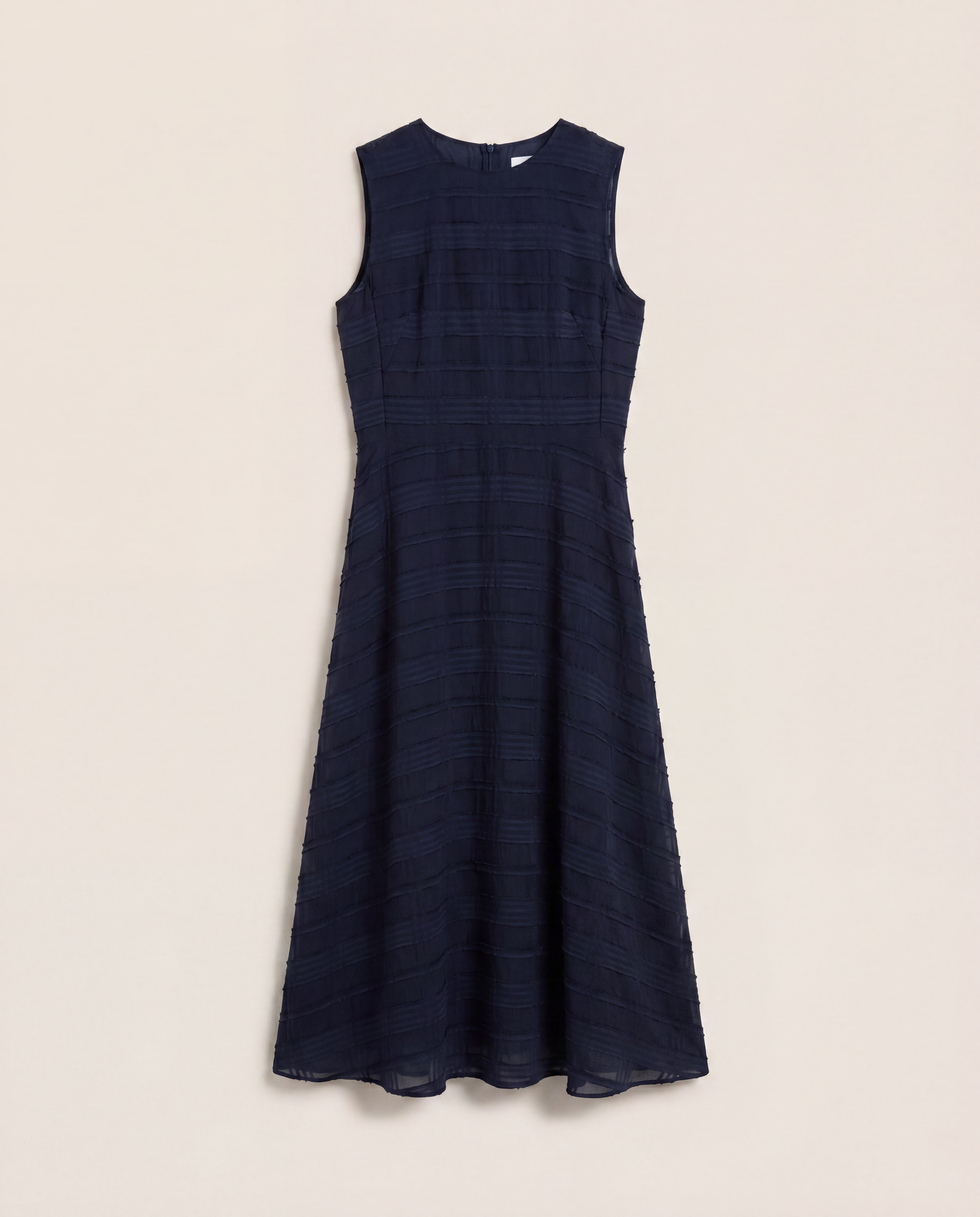 Robe midi en voile texturé bleu marine – Akris – Taille 38-1