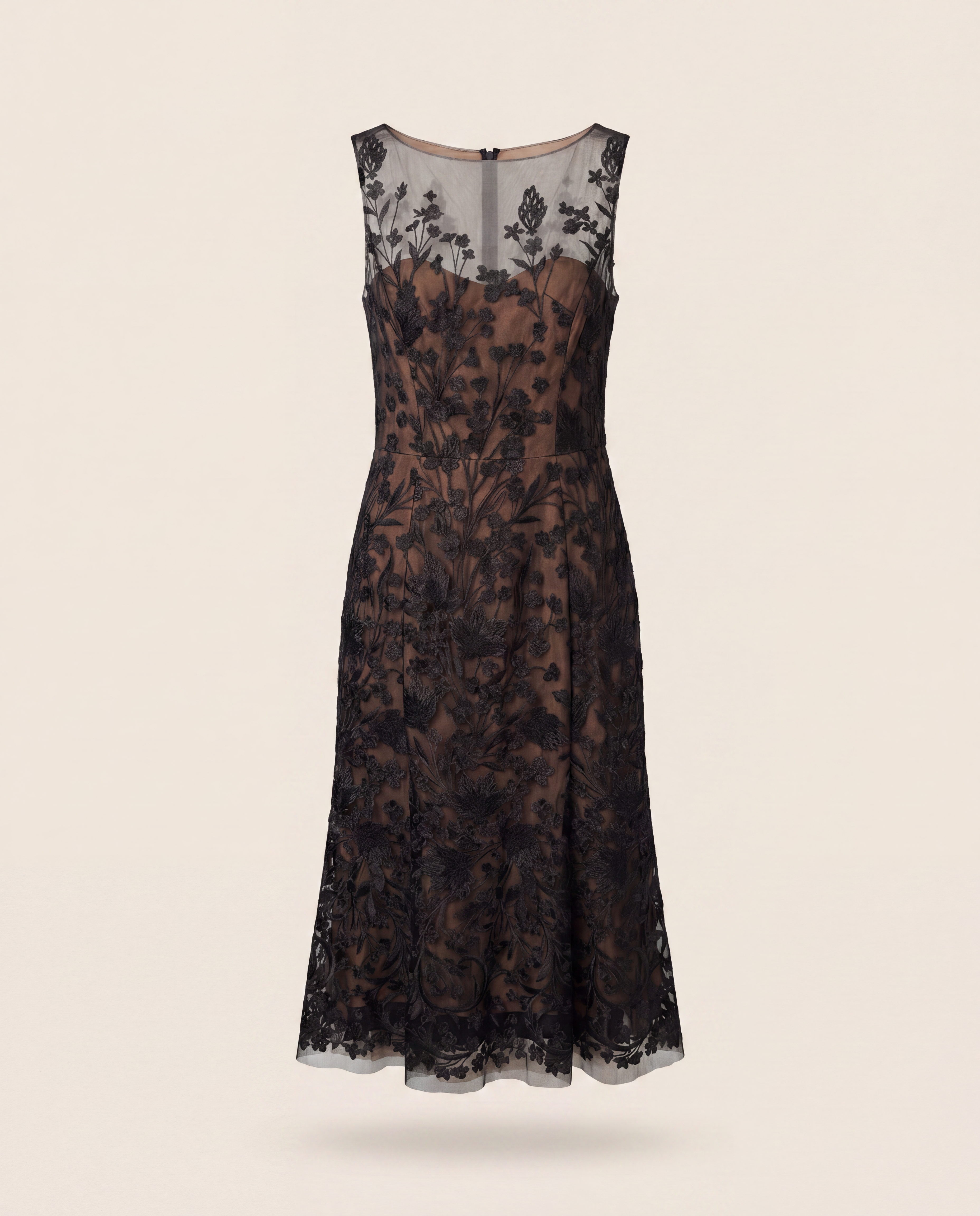Robe midi en tulle brodé noir et nude Marchesa – Taille 42-1