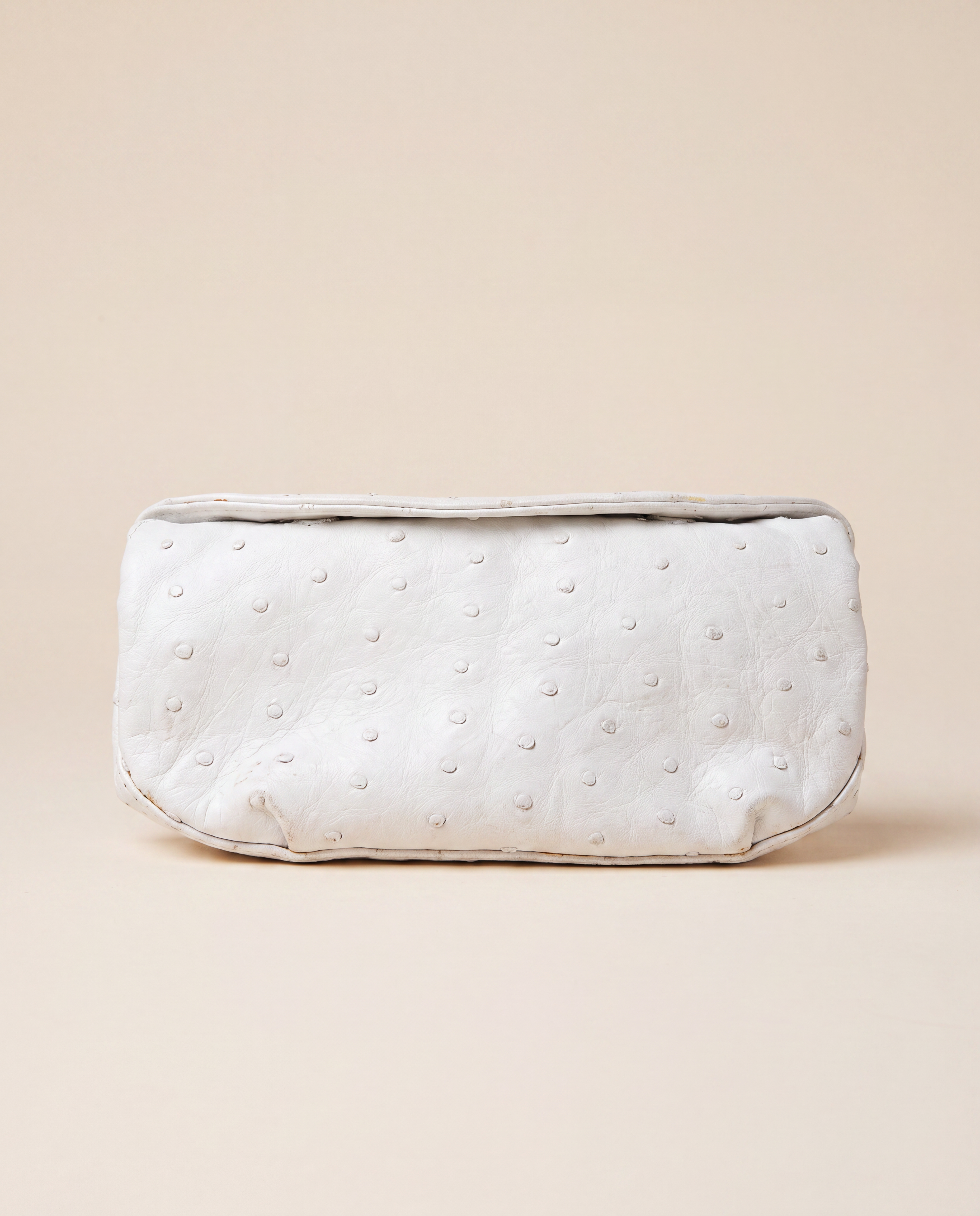 Pochette Akris cuir d'autruche véritable blanc rabat – 20x10 cm-1