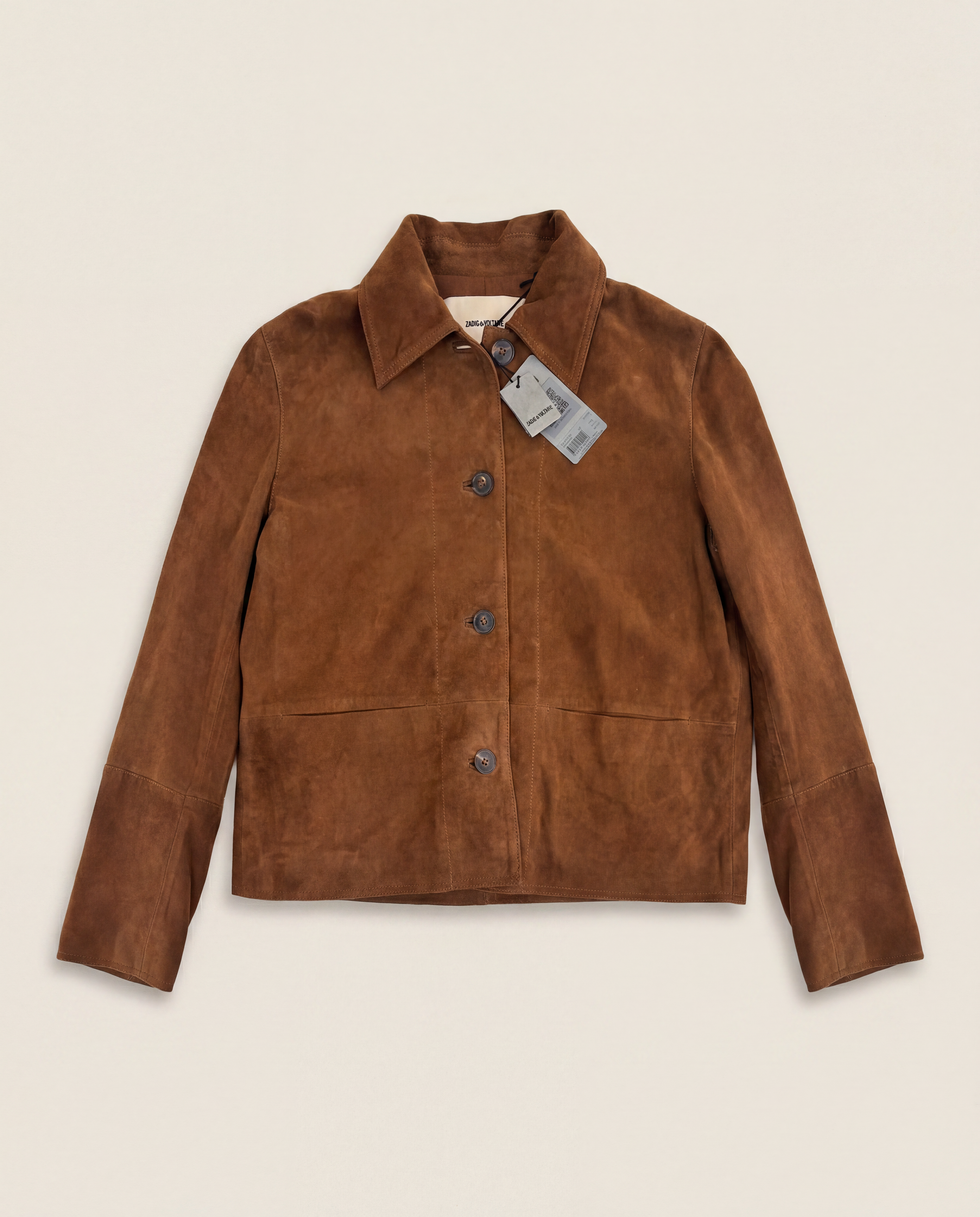 Veste Zadig & Voltaire cuir chèvre velours daim camel logo ailes embossé – T.L-1