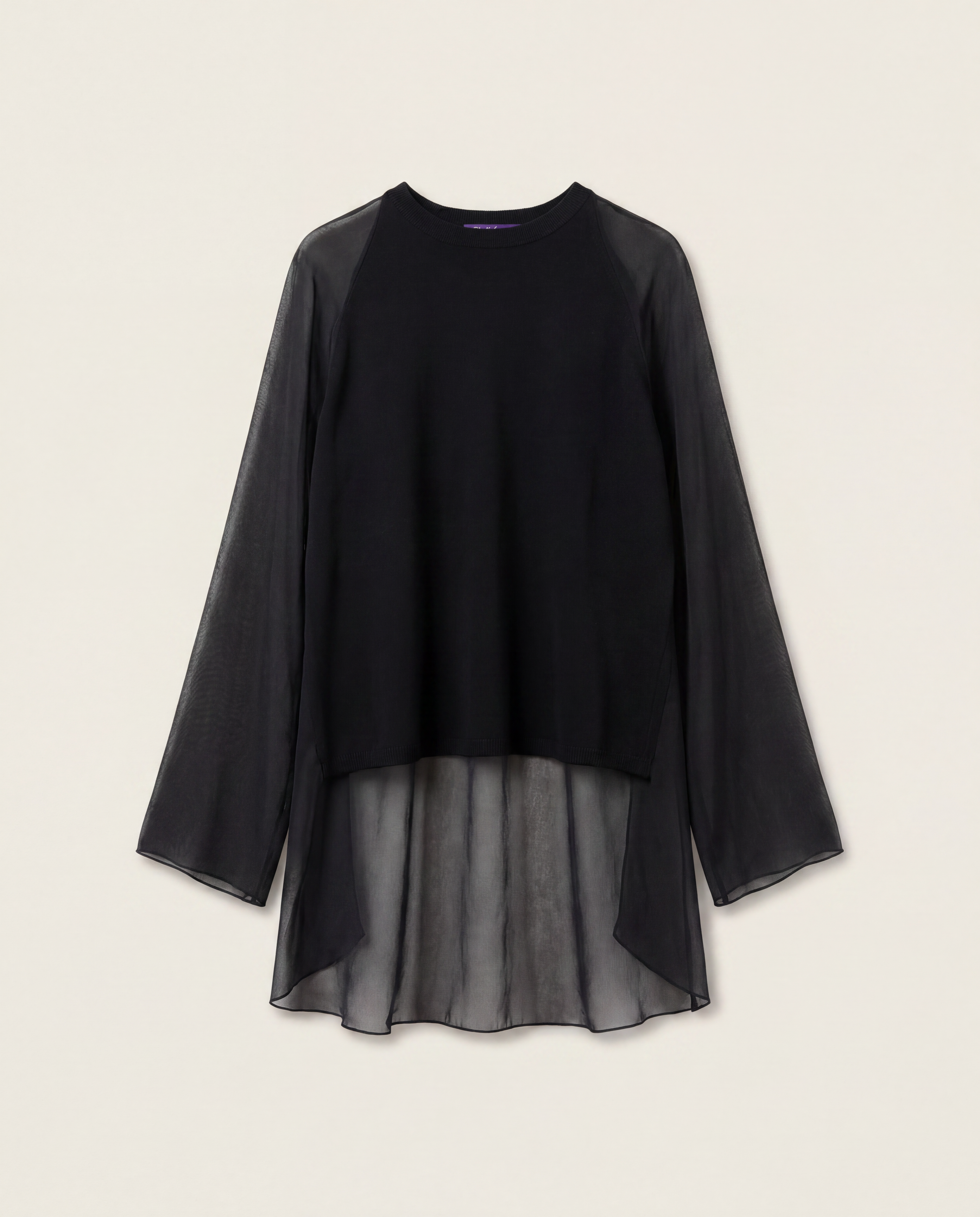 Top Ralph Lauren Purple Label maille soie noire manches évasées pan mousseline – T.L-1