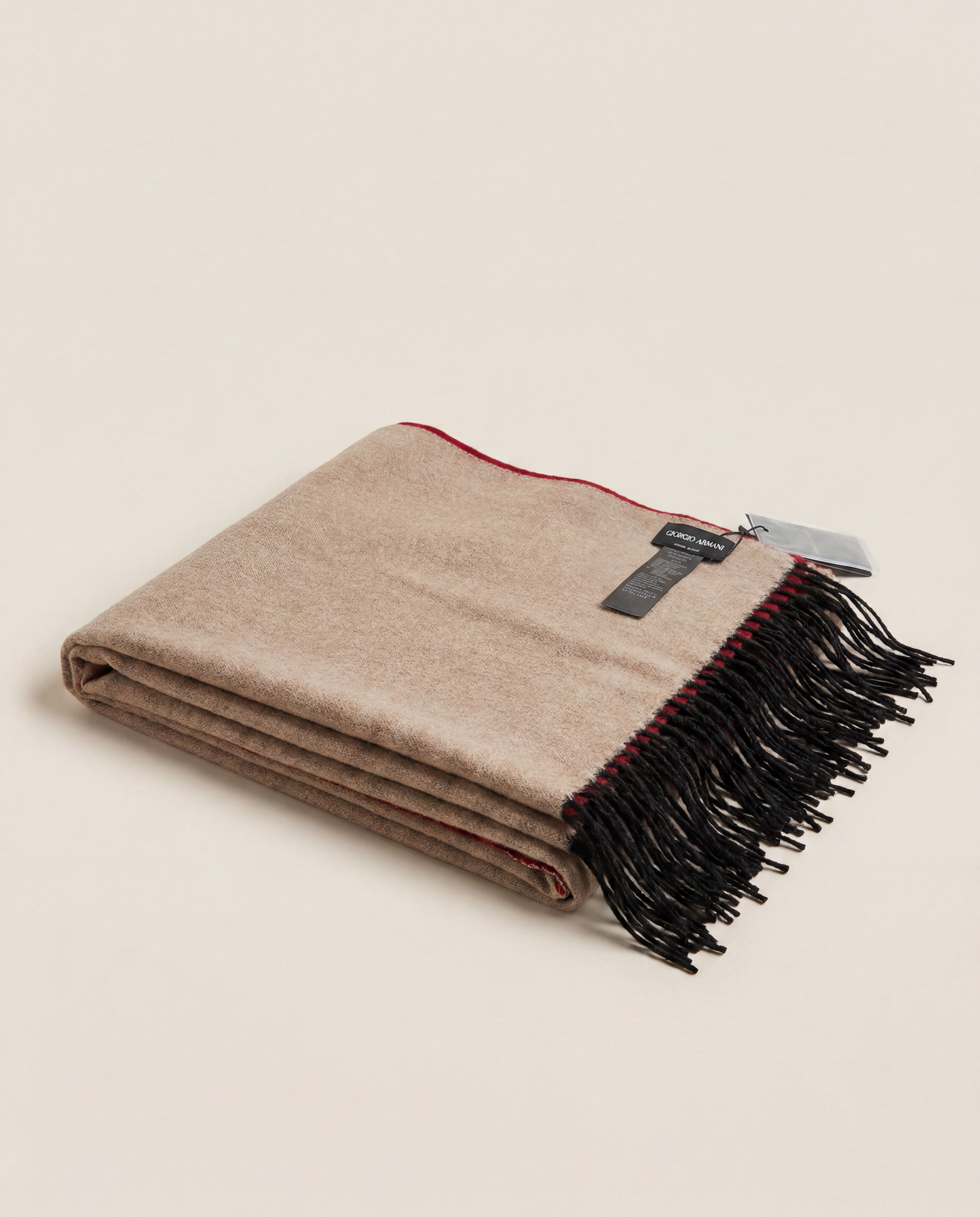 Étole Giorgio Armani double face soie cachemire beige bordeaux – 190×140 cm-1