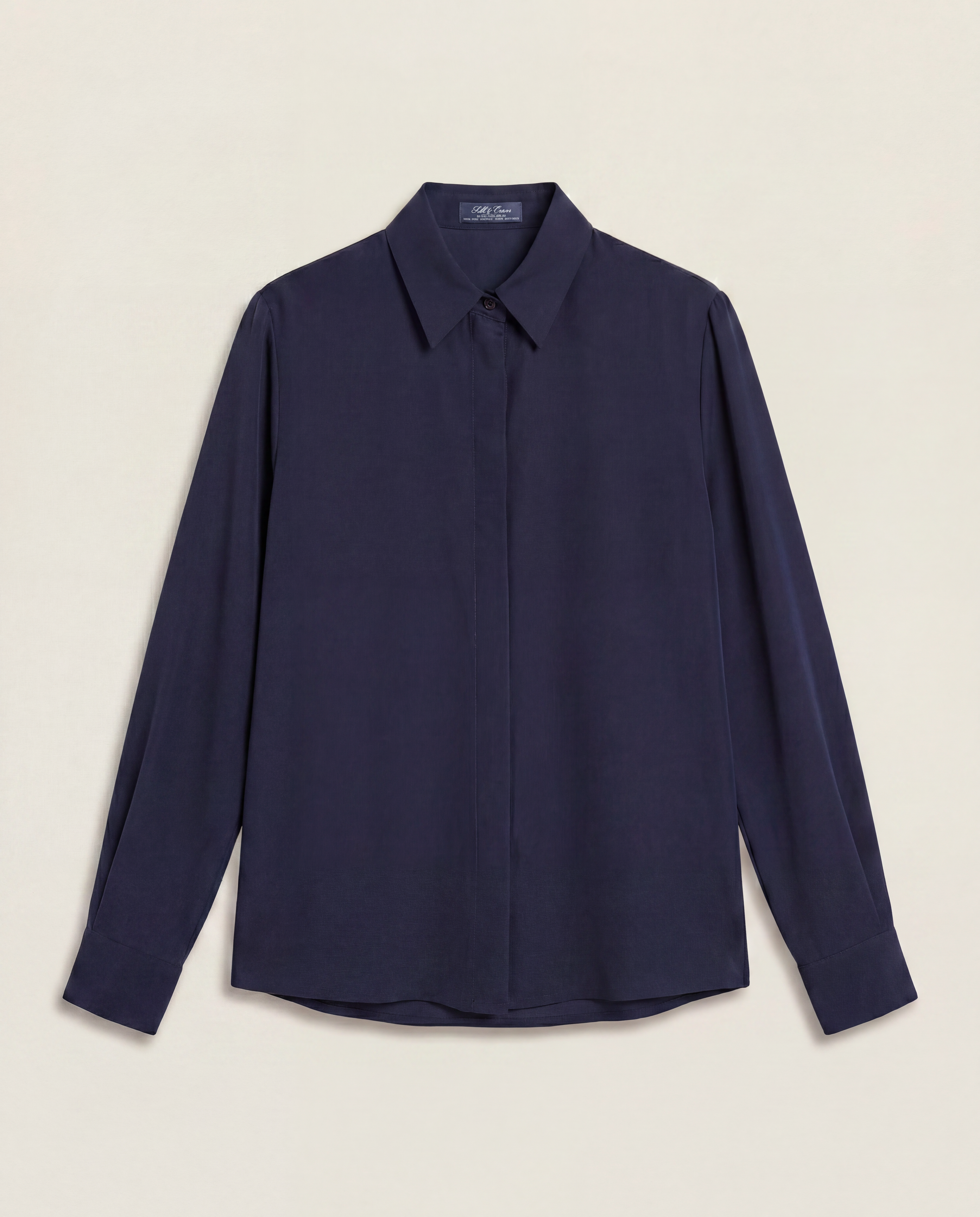 Chemise Delle Piane en soie marine à patte dissimulée – T.40/L-1