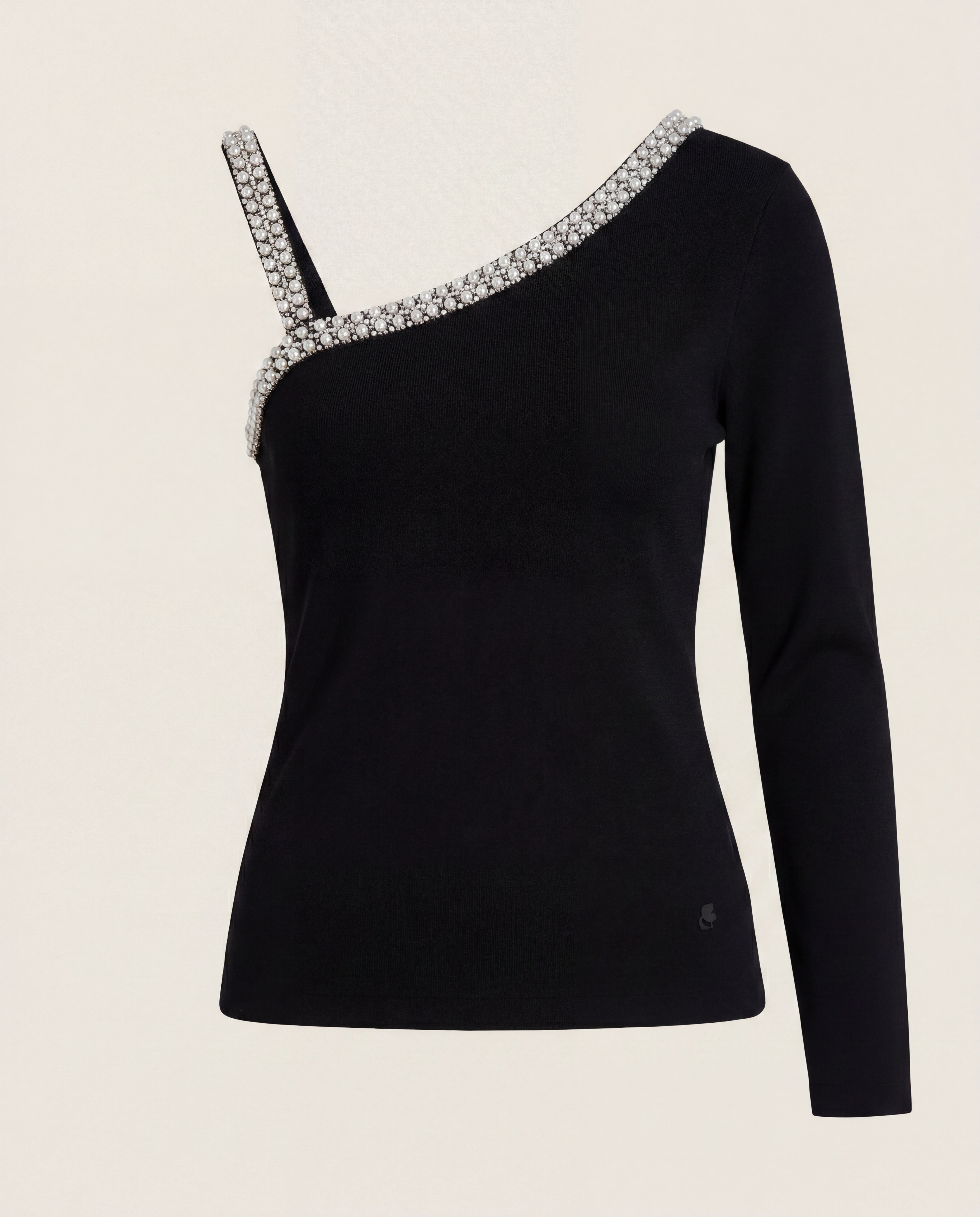 Top Karl Lagerfeld asymétrique une épaule maille noire perles strass – T.M