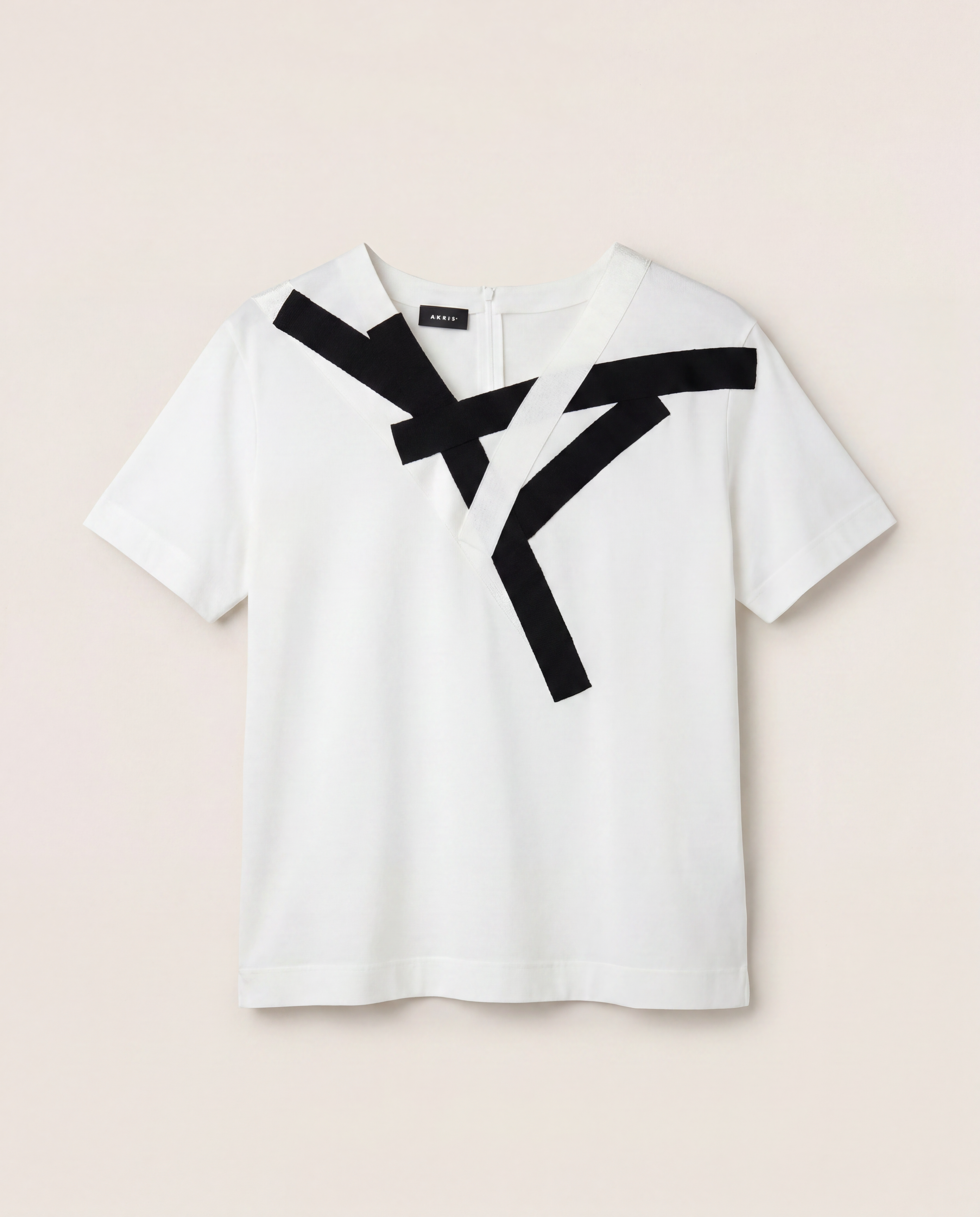 T-shirt Akris coton blanc appliqués graphiques noirs – T.40