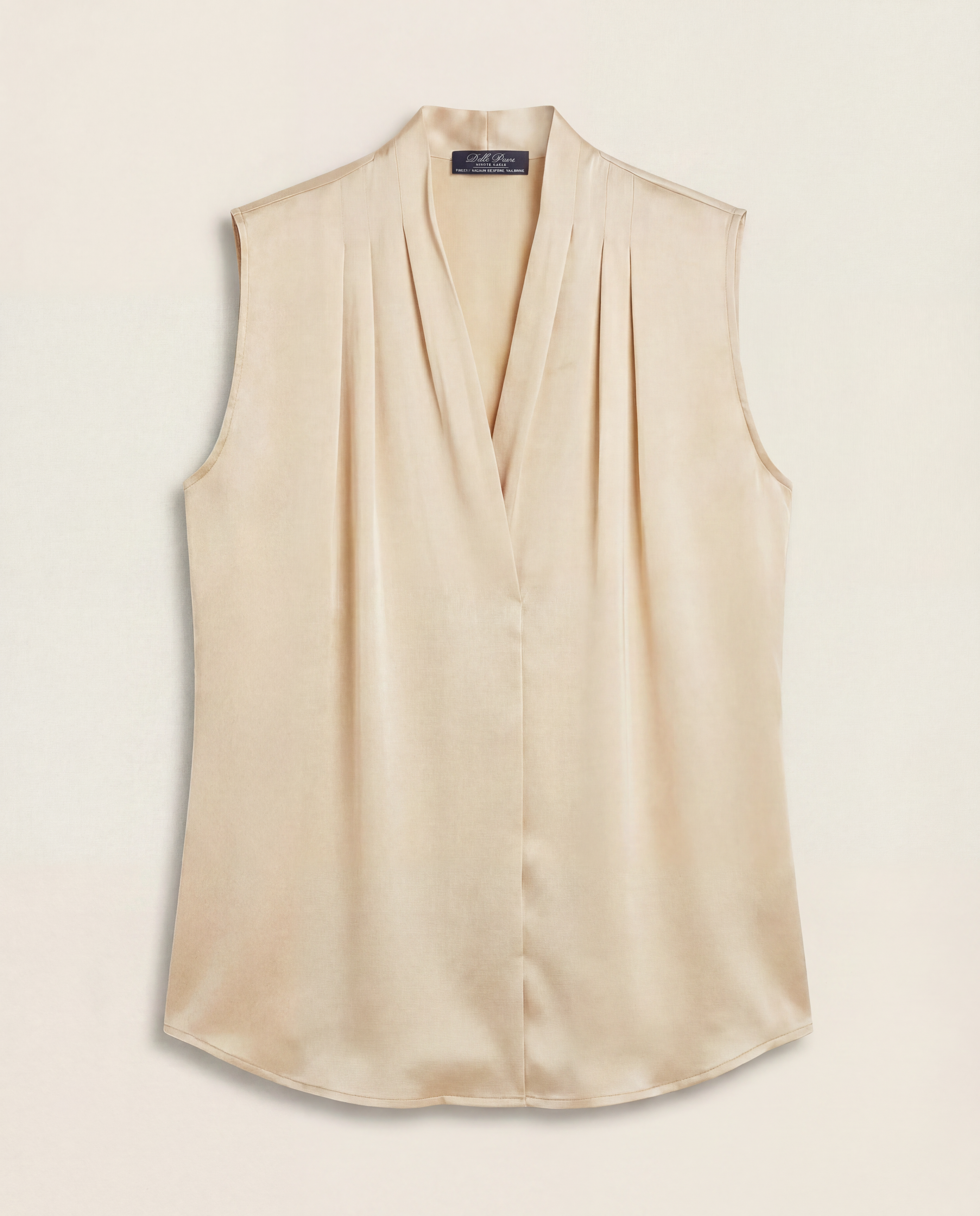 Top satin de soie champagne Delle Piane col V plissé – T.L