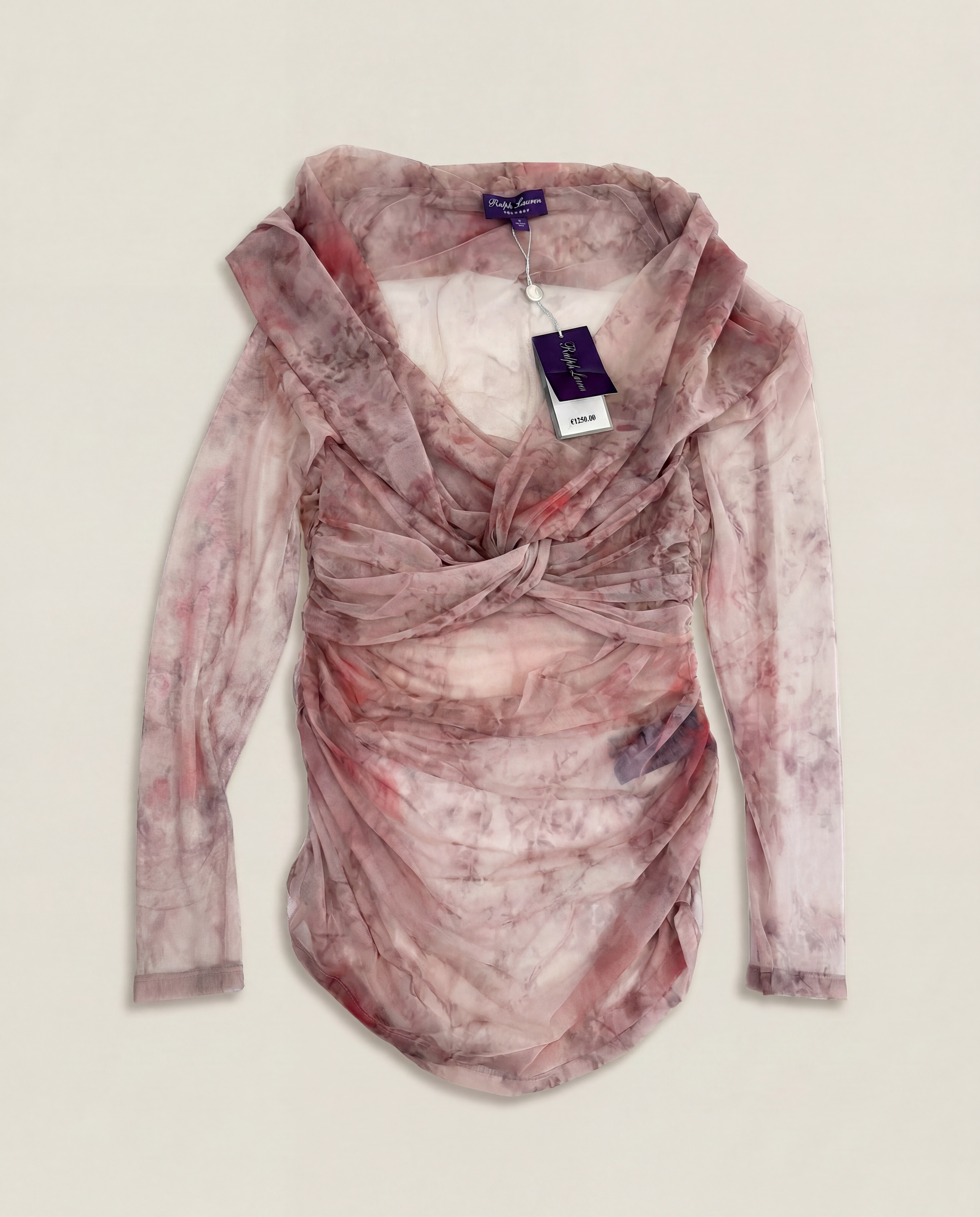 Haut Ralph Lauren Purple Label tulle floral aquarelle mauve col V drapé – T.L-1