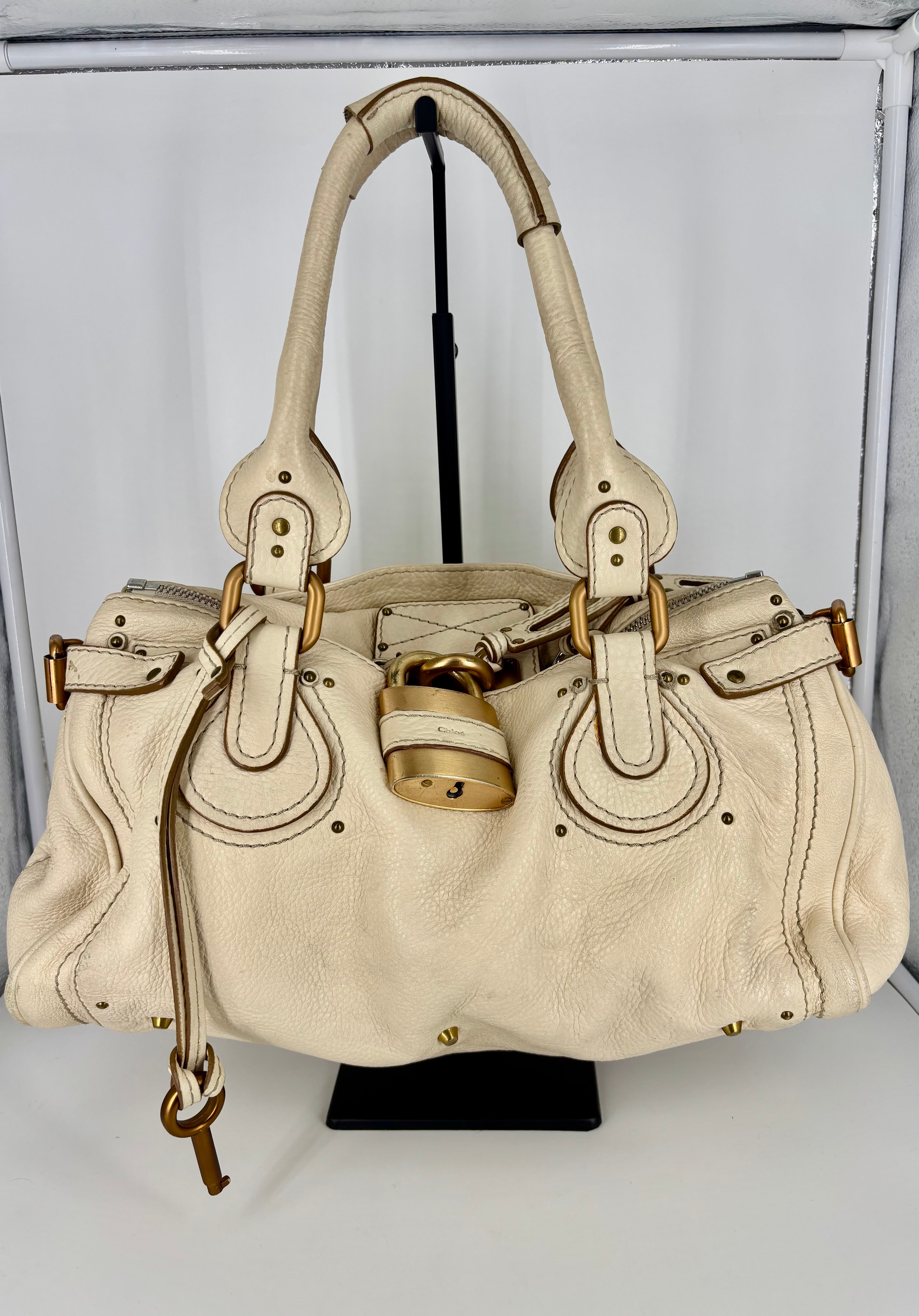 Chloé – Sac Paddington cuir de buffle grainé crème
