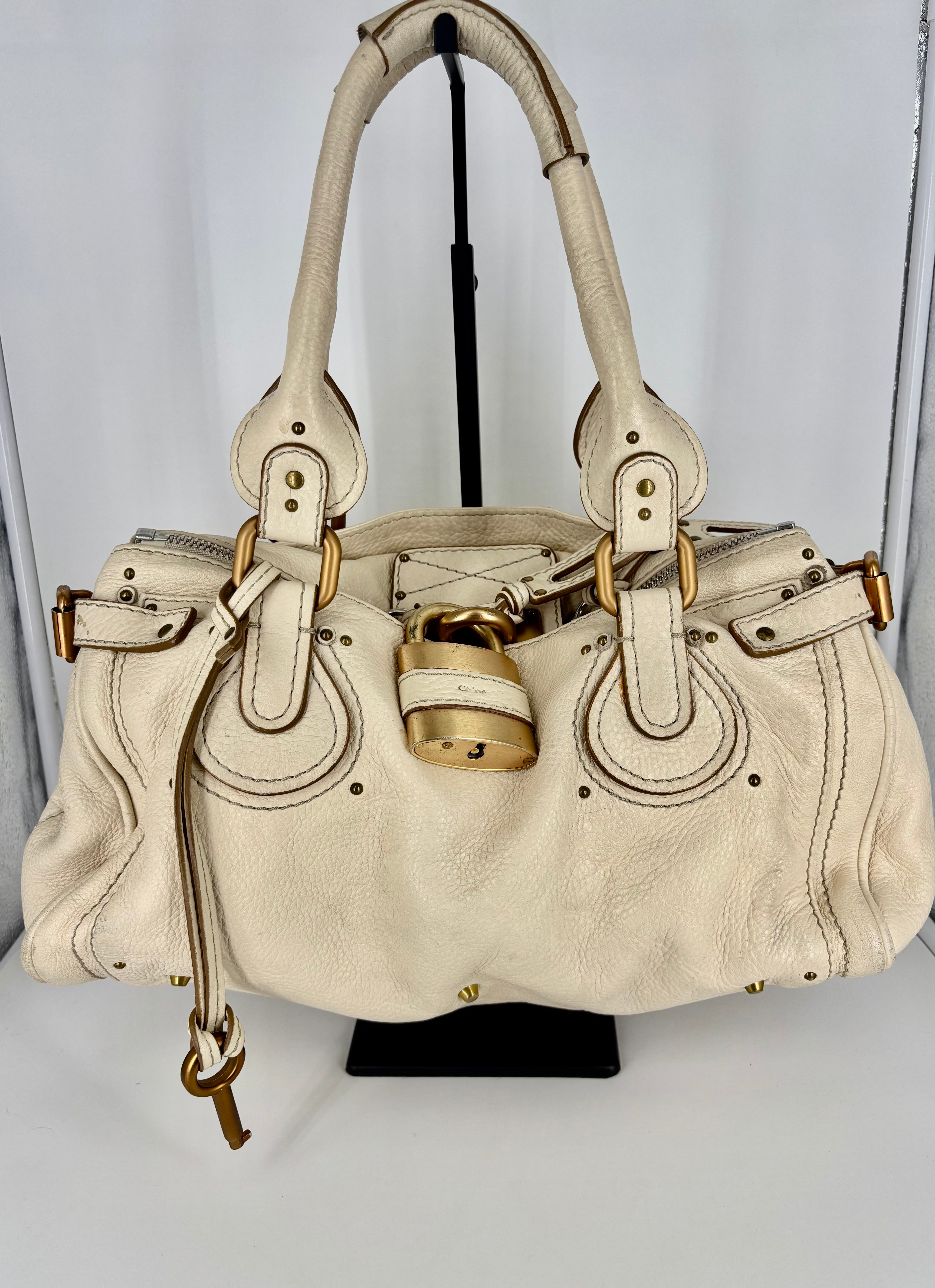 Chloé – Sac Paddington cuir de buffle grainé crème-3