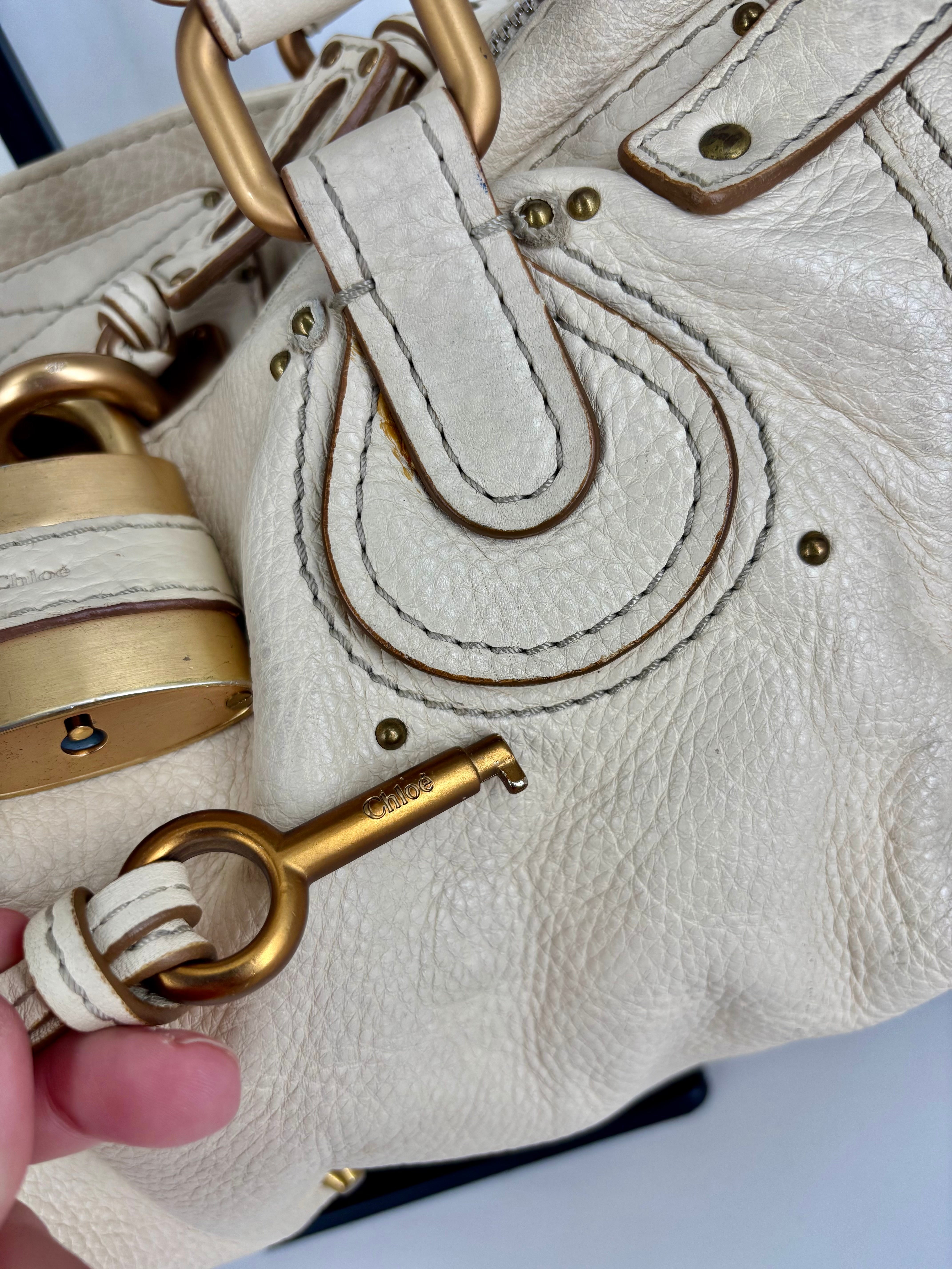 Chloé – Sac Paddington cuir de buffle grainé crème-4