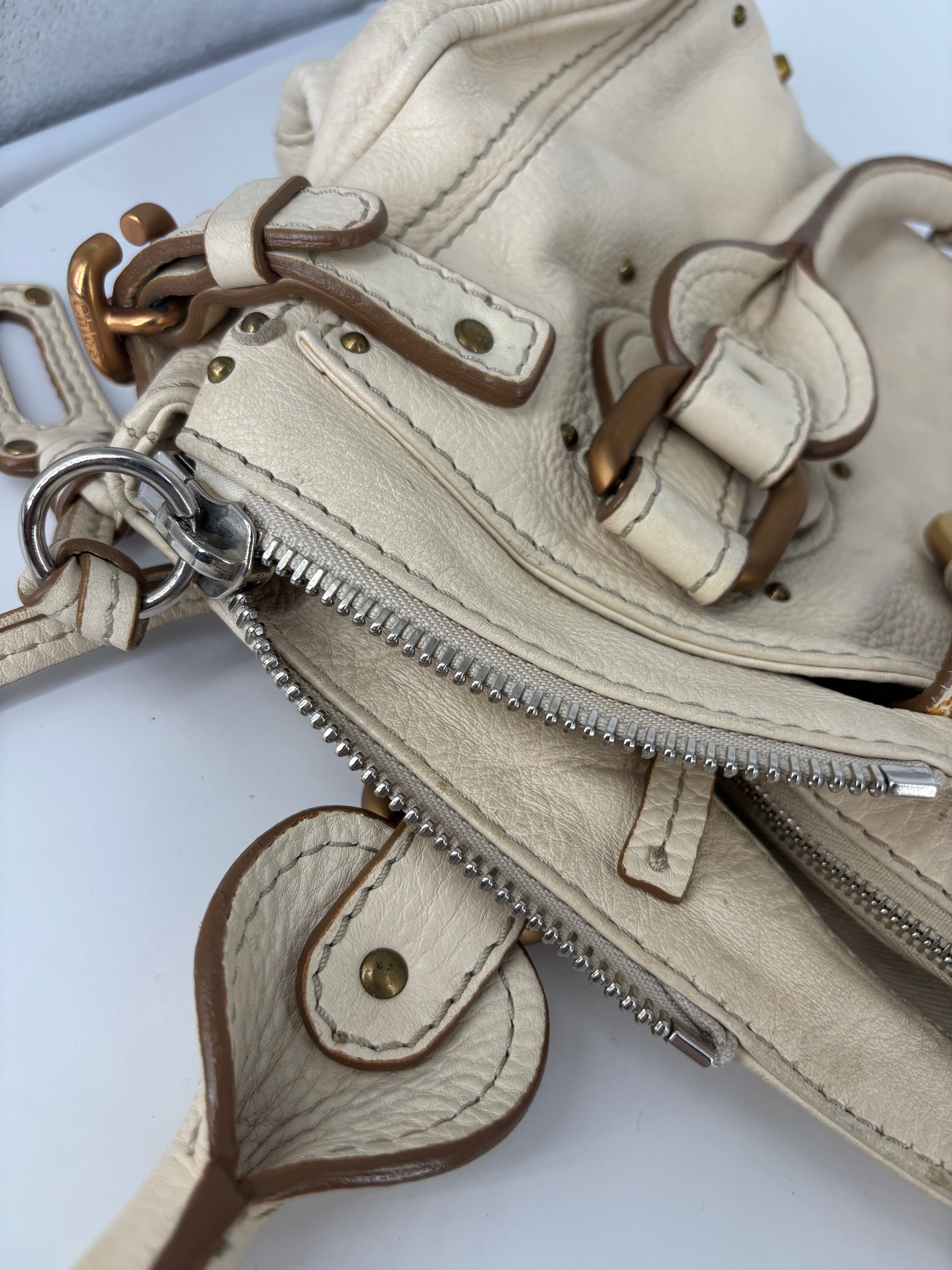 Chloé – Sac Paddington cuir de buffle grainé crème-14