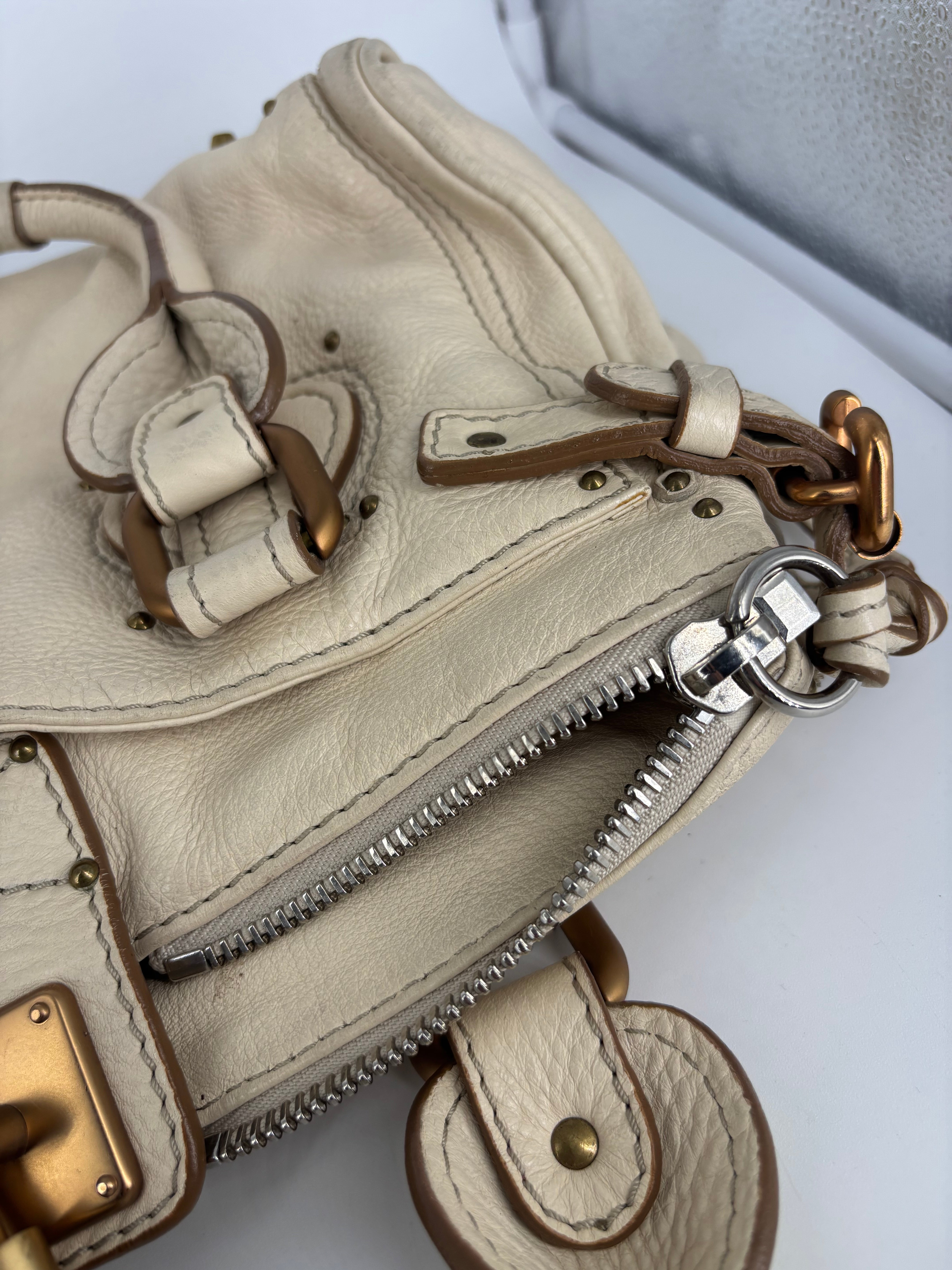 Chloé – Sac Paddington cuir de buffle grainé crème-17