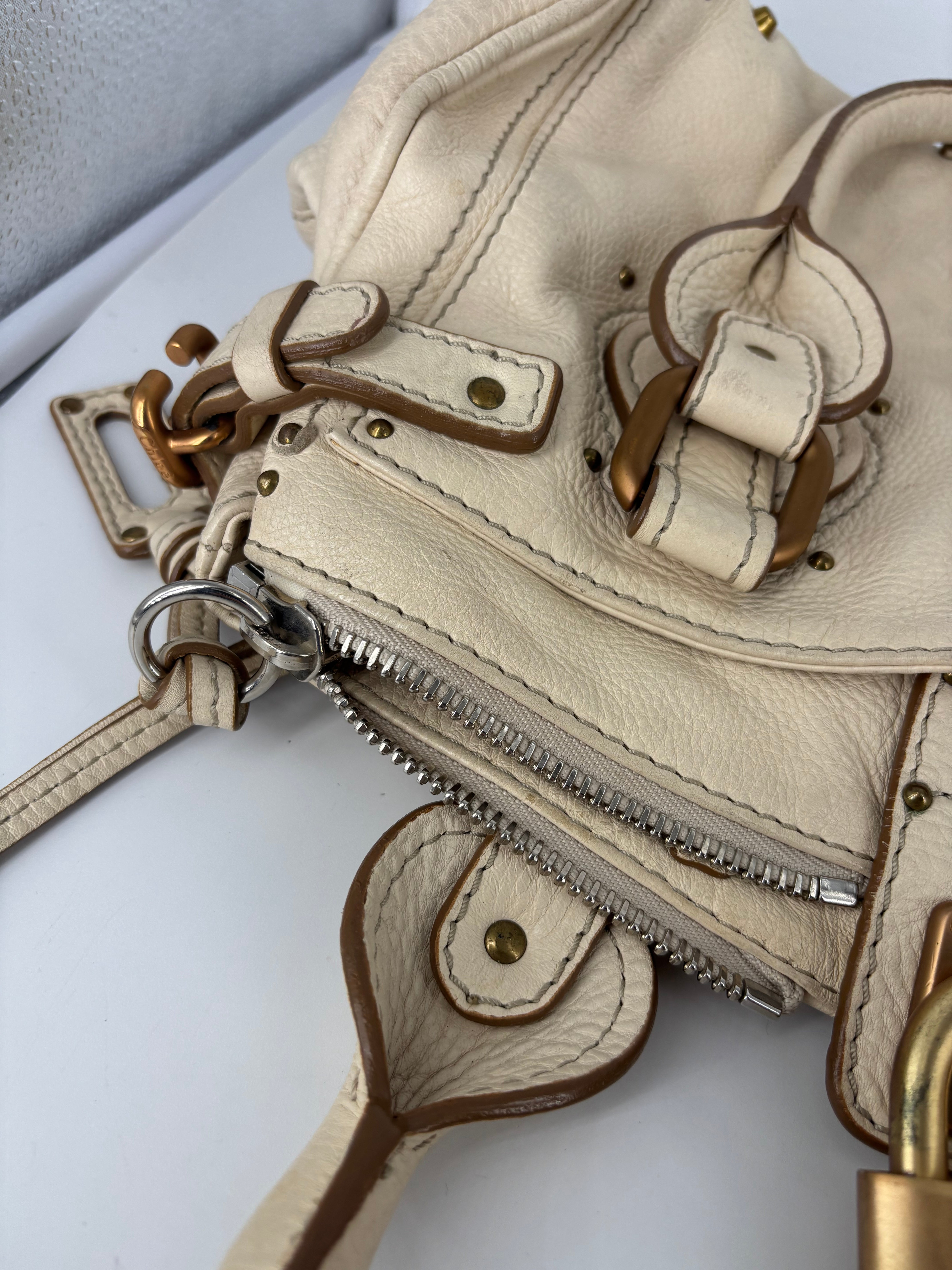 Chloé – Sac Paddington cuir de buffle grainé crème-18
