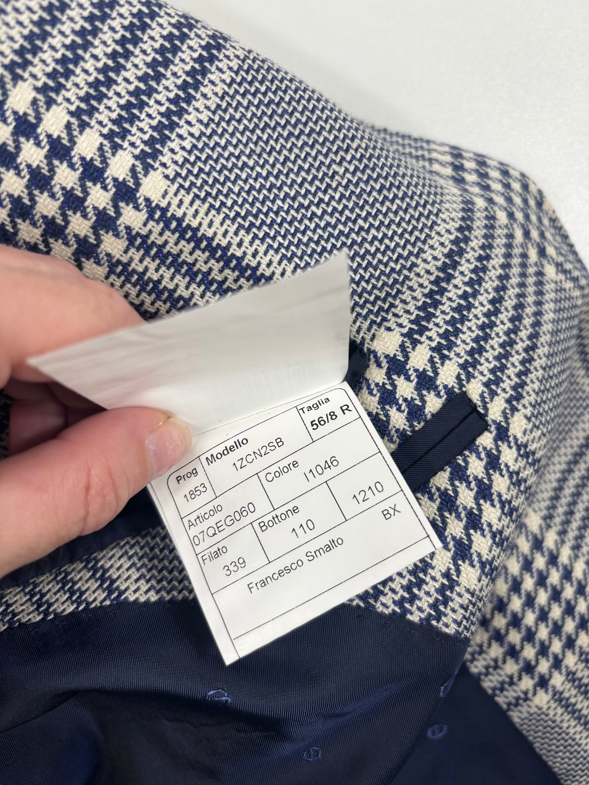 Blazer Francesco Smalto pied-de-poule bleu marine laine soie lin – Taille 56-8