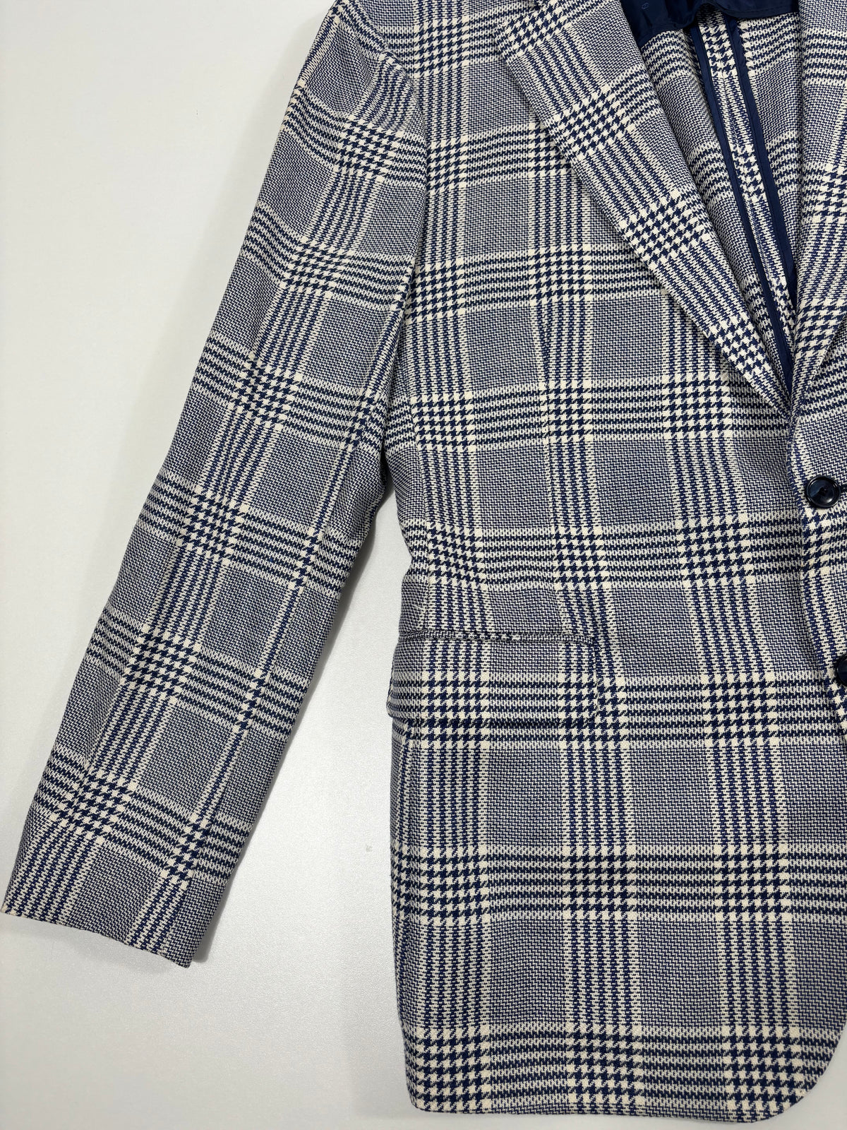 Blazer Francesco Smalto pied-de-poule bleu marine laine soie lin – Taille 56-2