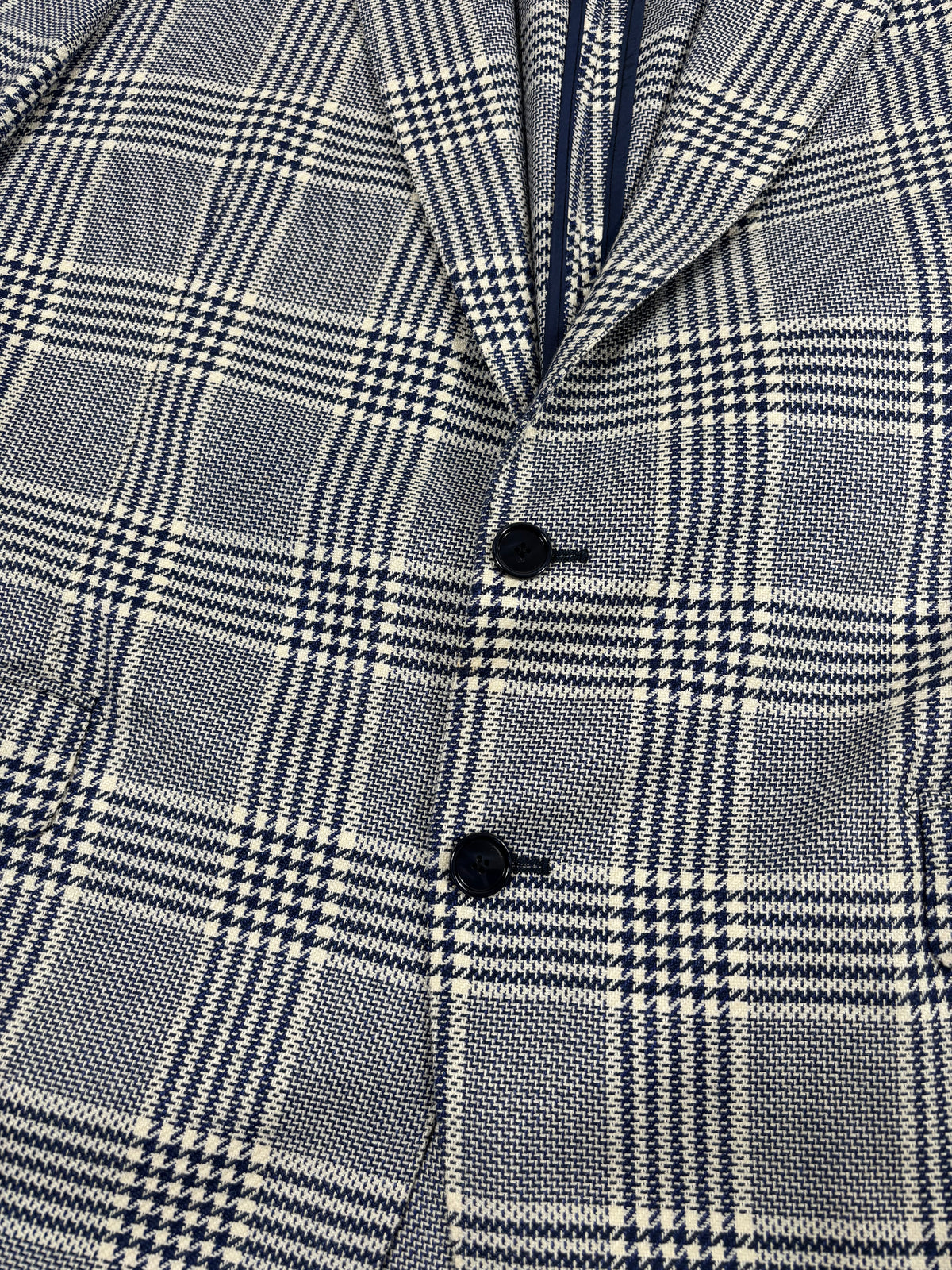 Blazer Francesco Smalto pied-de-poule bleu marine laine soie lin – Taille 56-3