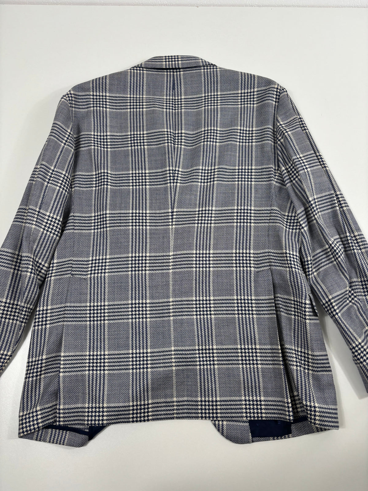 Blazer Francesco Smalto pied-de-poule bleu marine laine soie lin – Taille 56-5