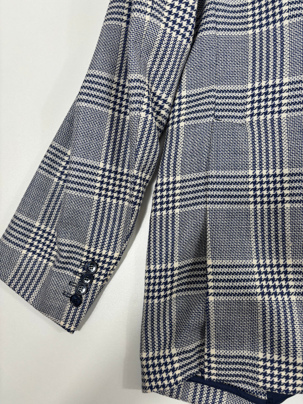 Blazer Francesco Smalto pied-de-poule bleu marine laine soie lin – Taille 56-11