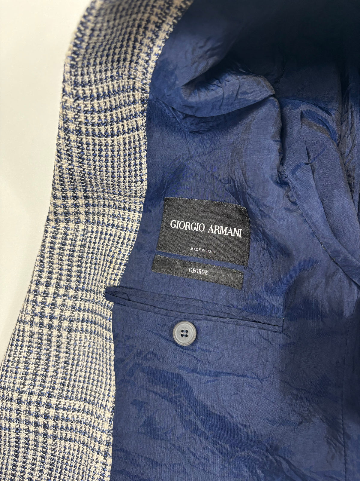 Veste Giorgio Armani George prince de Galles bleu et écru – Taille 56-13