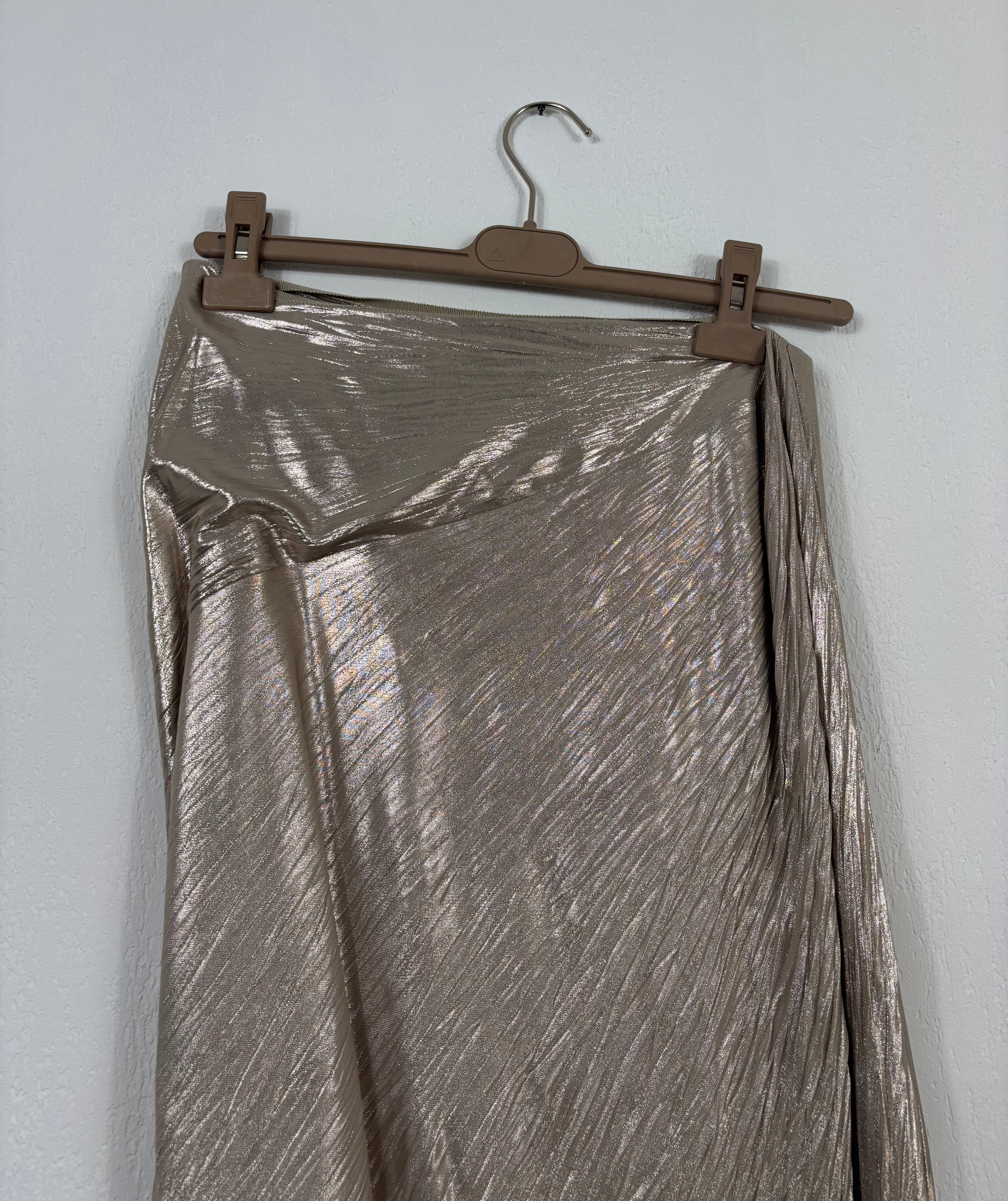 Jupe longue Ralph Lauren Collection Purple Label Duvall plissée métallisée champagne – T.38-8
