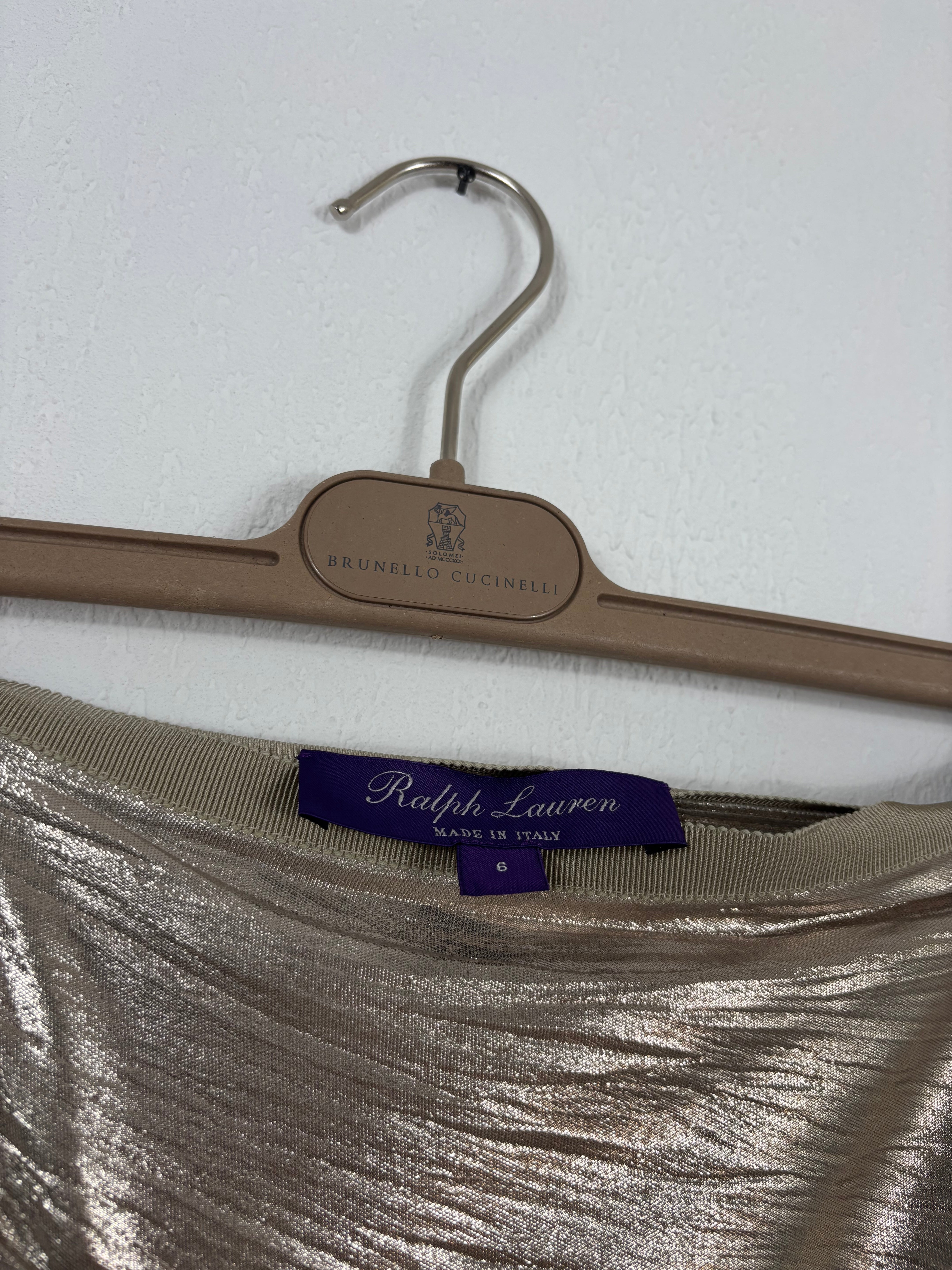 Jupe longue Ralph Lauren Collection Purple Label Duvall plissée métallisée champagne – T.38-9