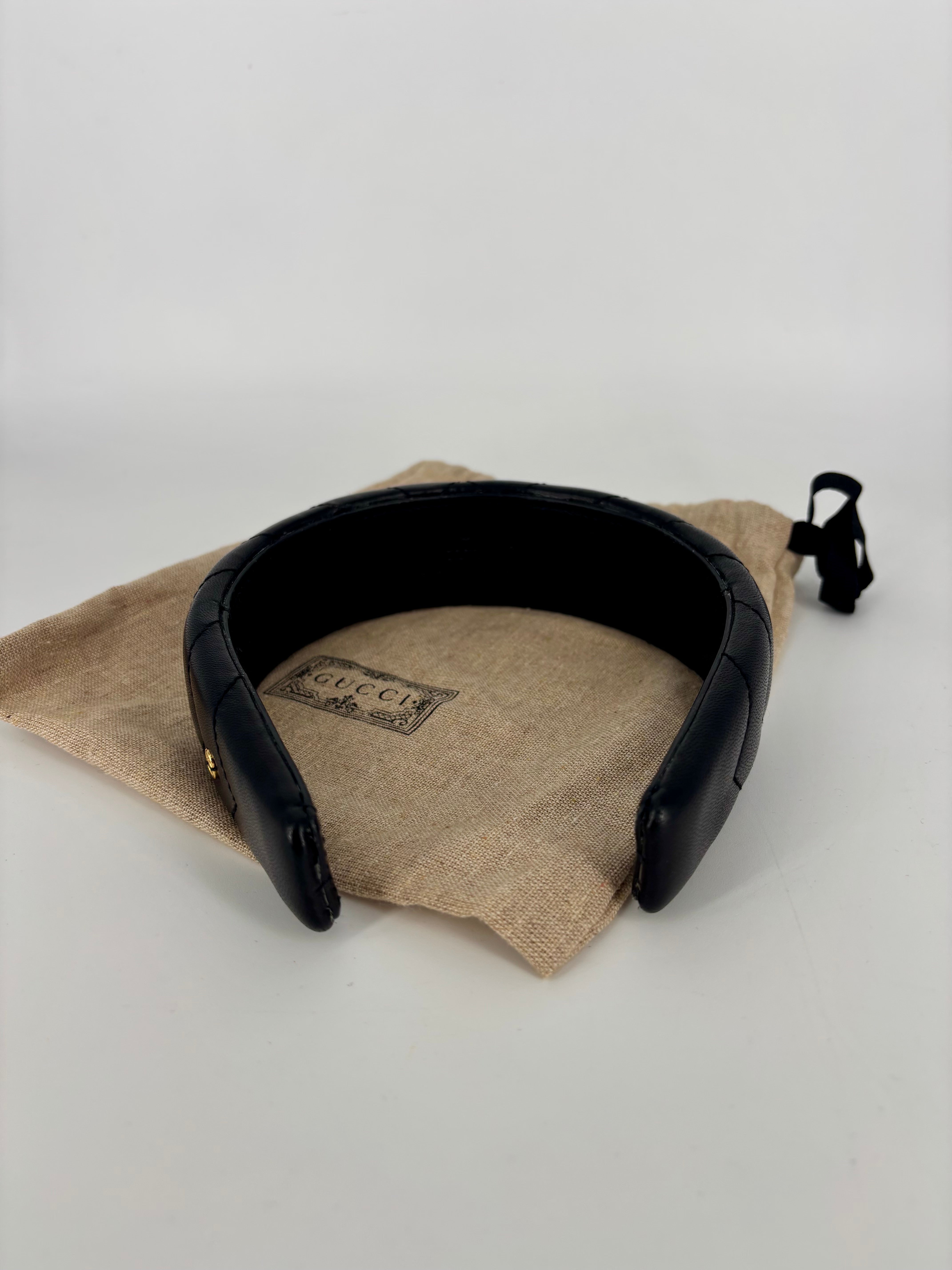 Gucci Black Quilted Leather Headband-4