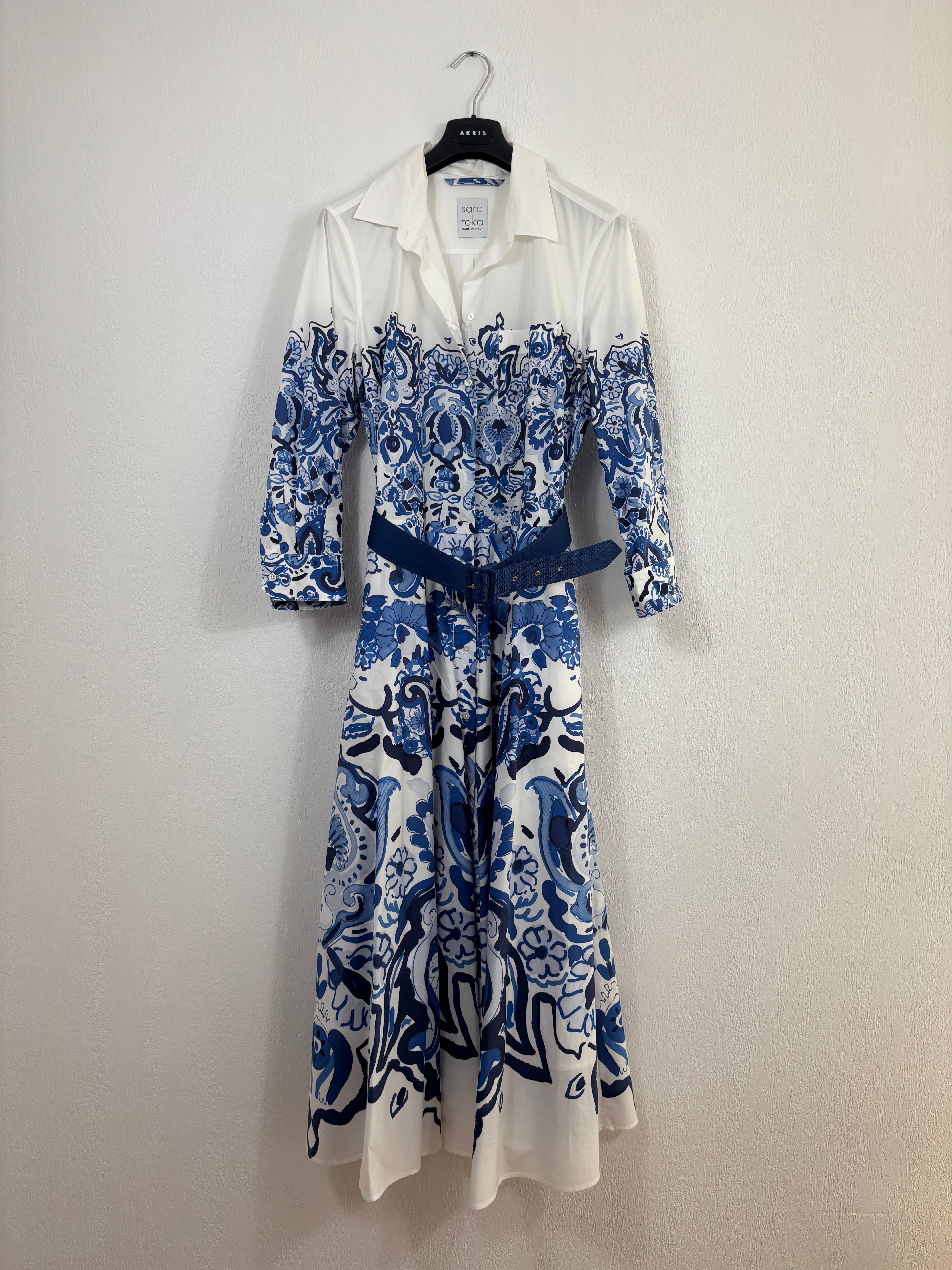 Robe Sara Roka en coton imprimé bleu et blanc – Taille 42-2