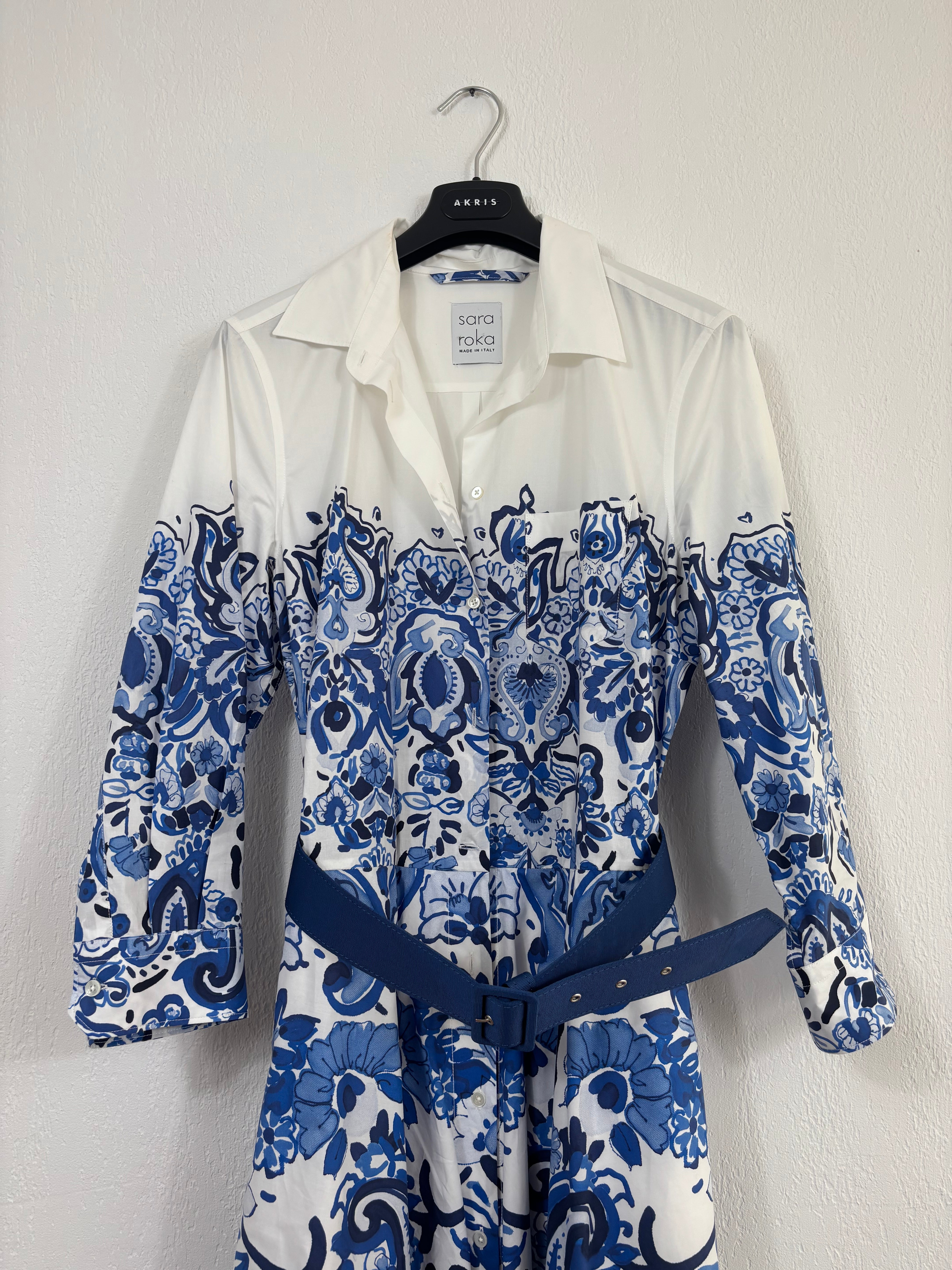 Robe Sara Roka en coton imprimé bleu et blanc – Taille 42-3