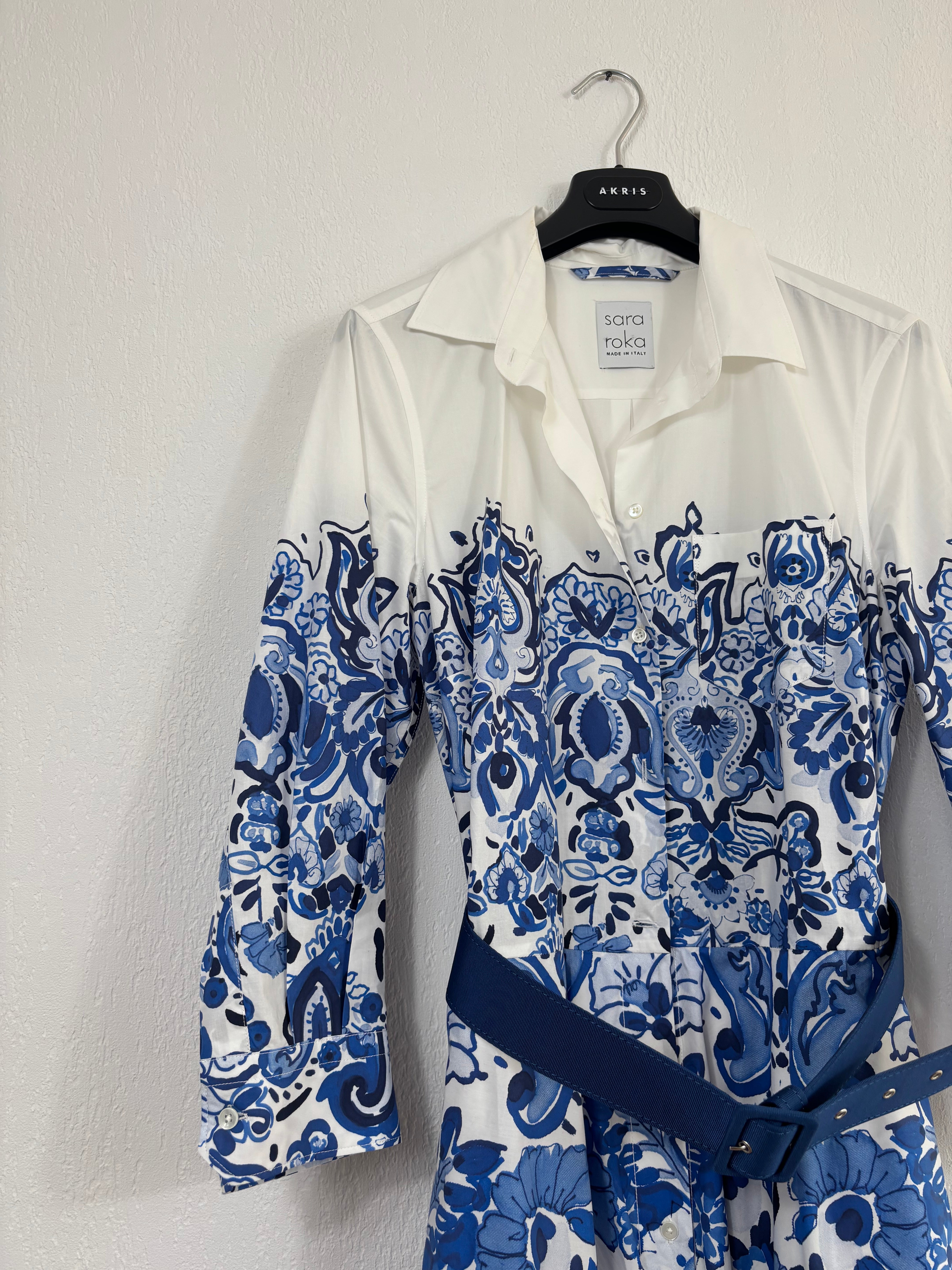 Robe Sara Roka en coton imprimé bleu et blanc – Taille 42-4