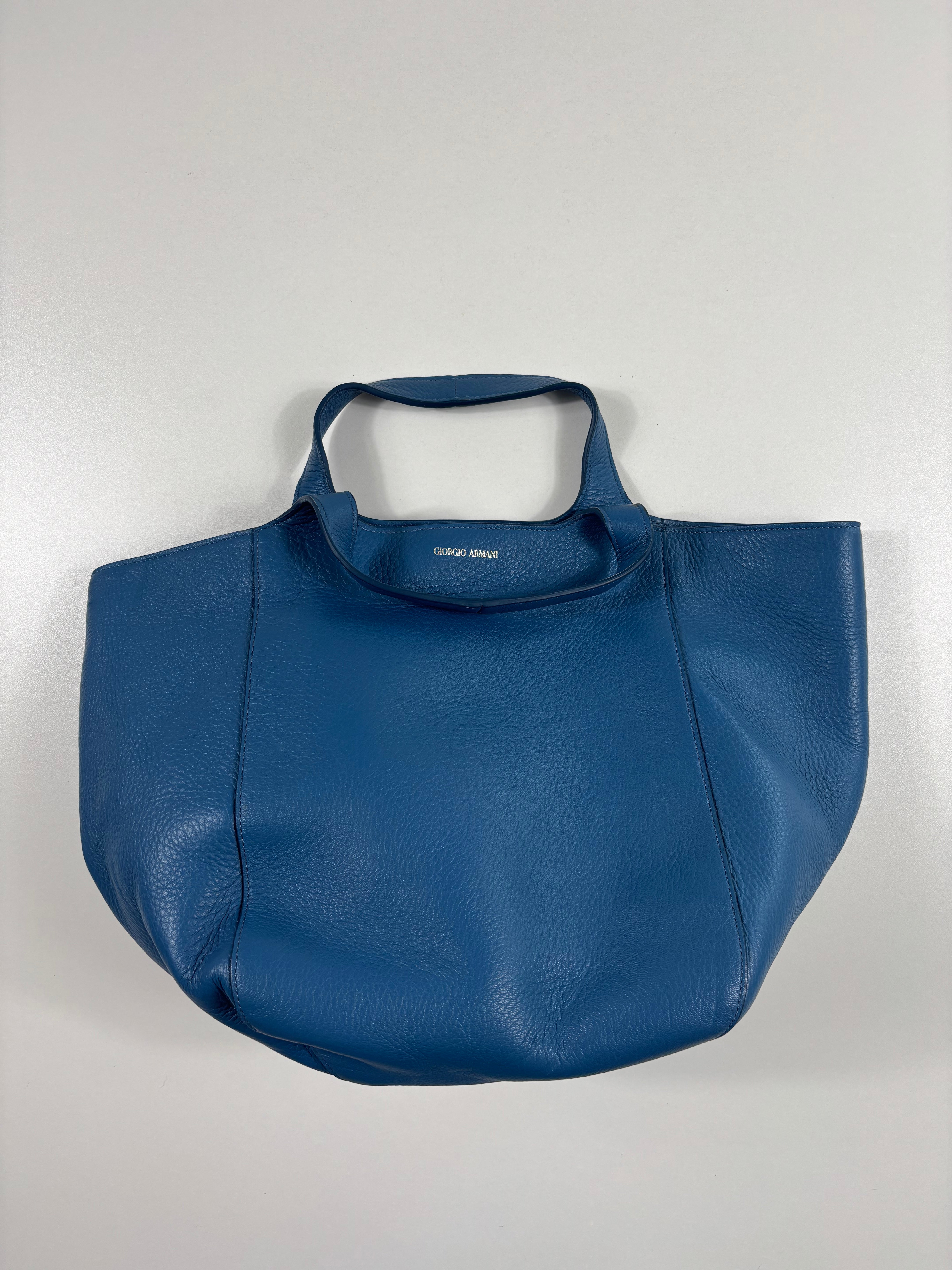 Sac cabas Giorgio Armani cuir grainé bleu pétrole bandoulière amovible-5