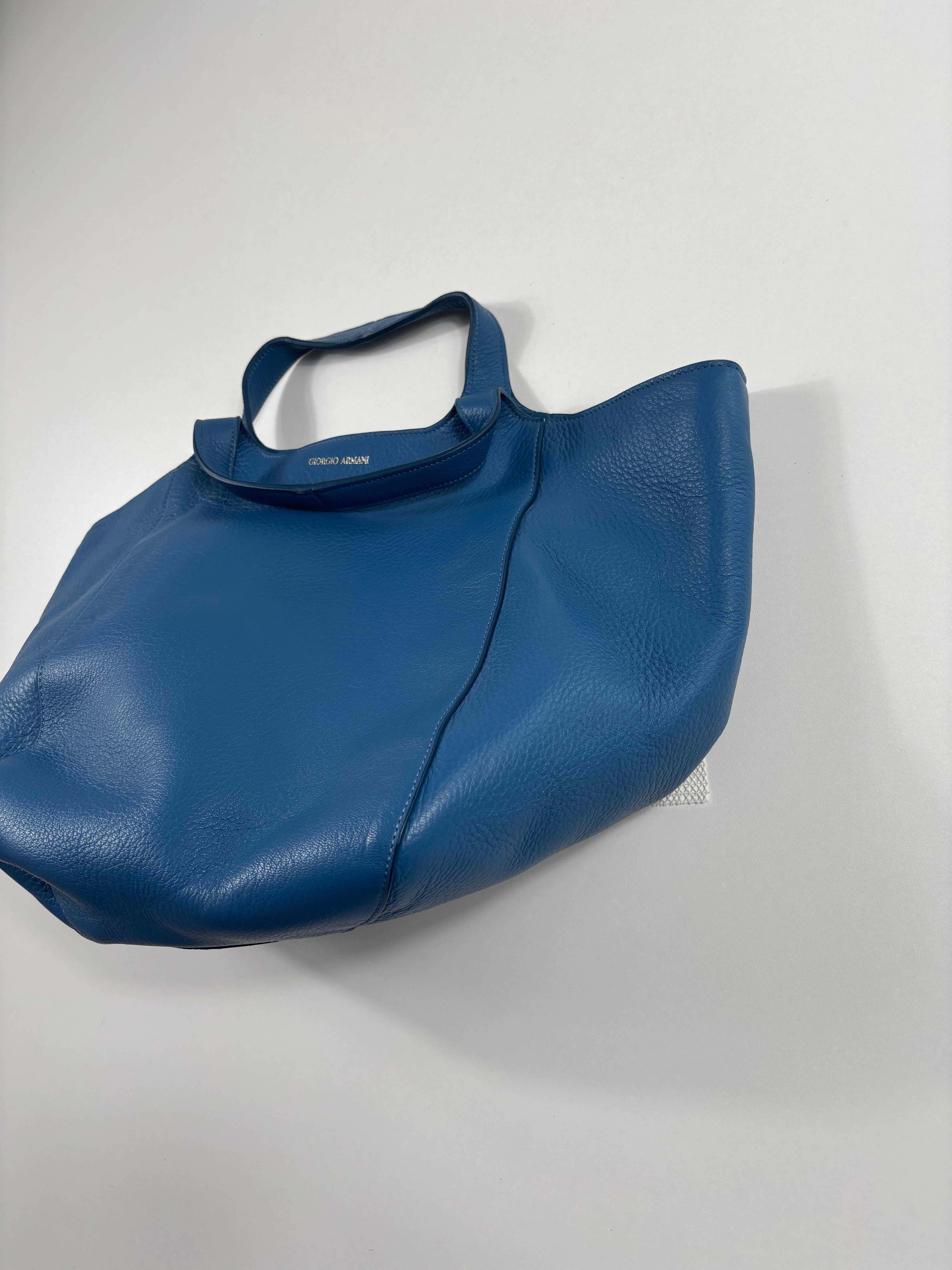 Sac cabas Giorgio Armani cuir grainé bleu pétrole bandoulière amovible-6