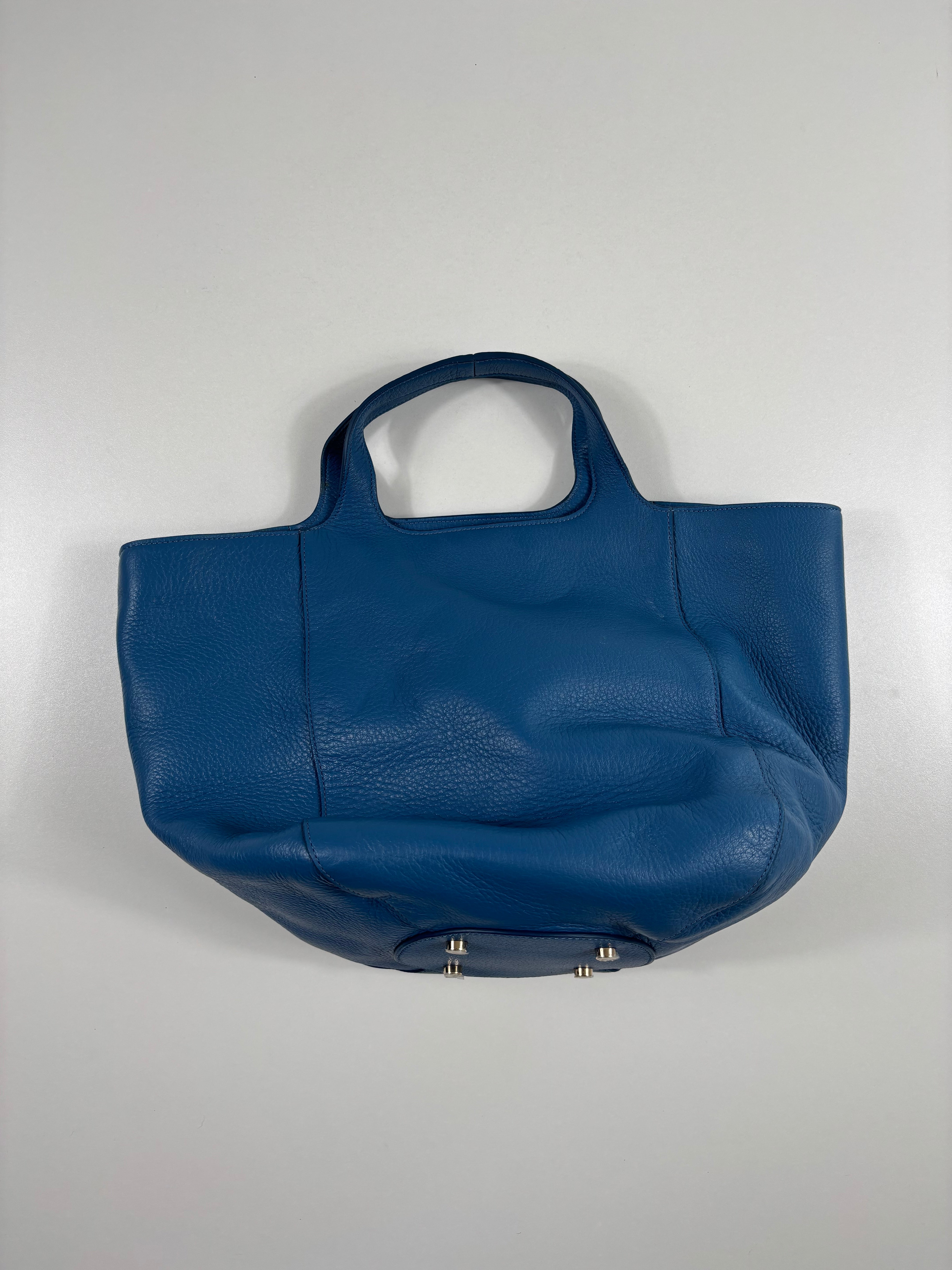 Sac cabas Giorgio Armani cuir grainé bleu pétrole bandoulière amovible-8