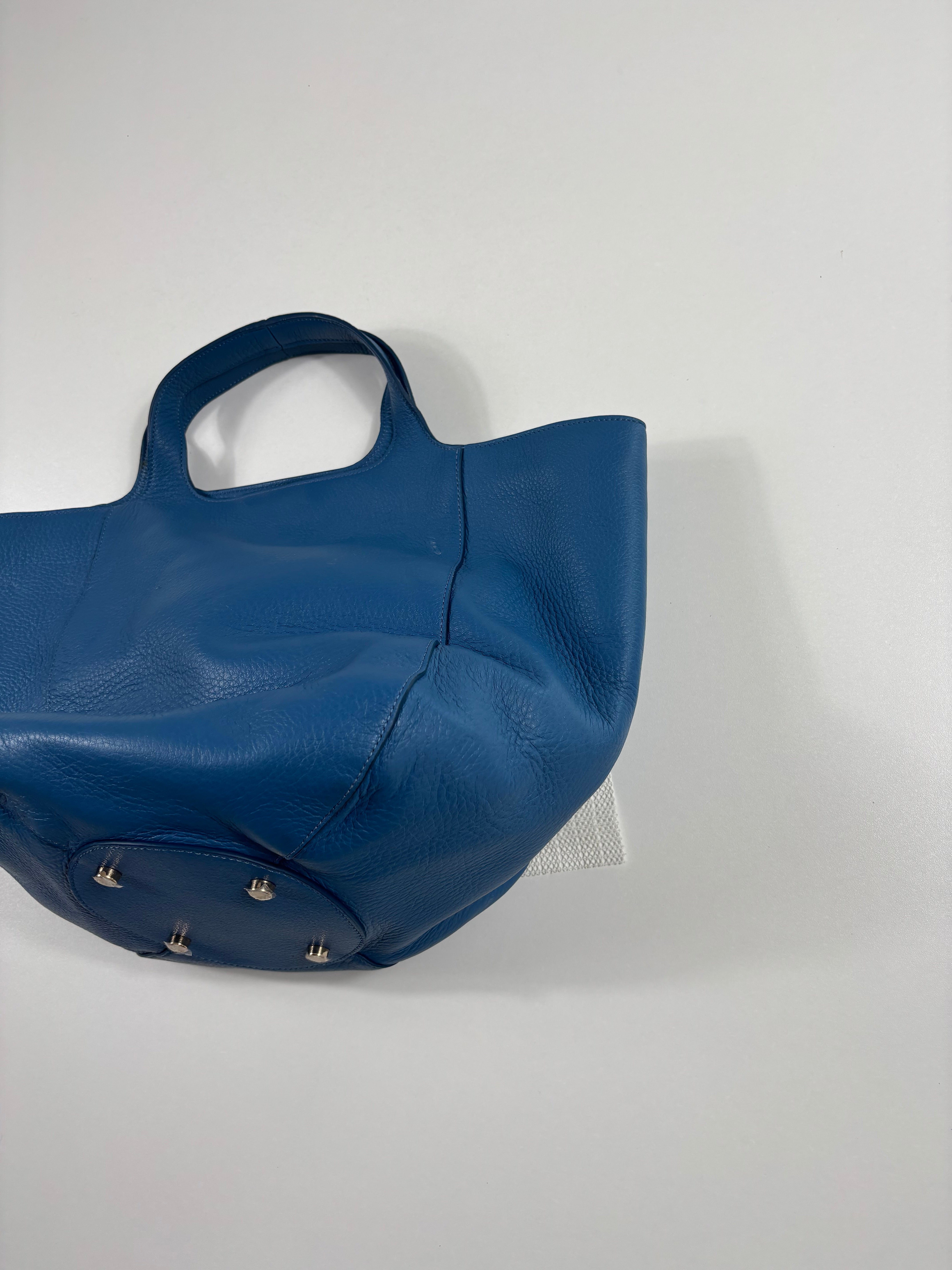 Sac cabas Giorgio Armani cuir grainé bleu pétrole bandoulière amovible-9