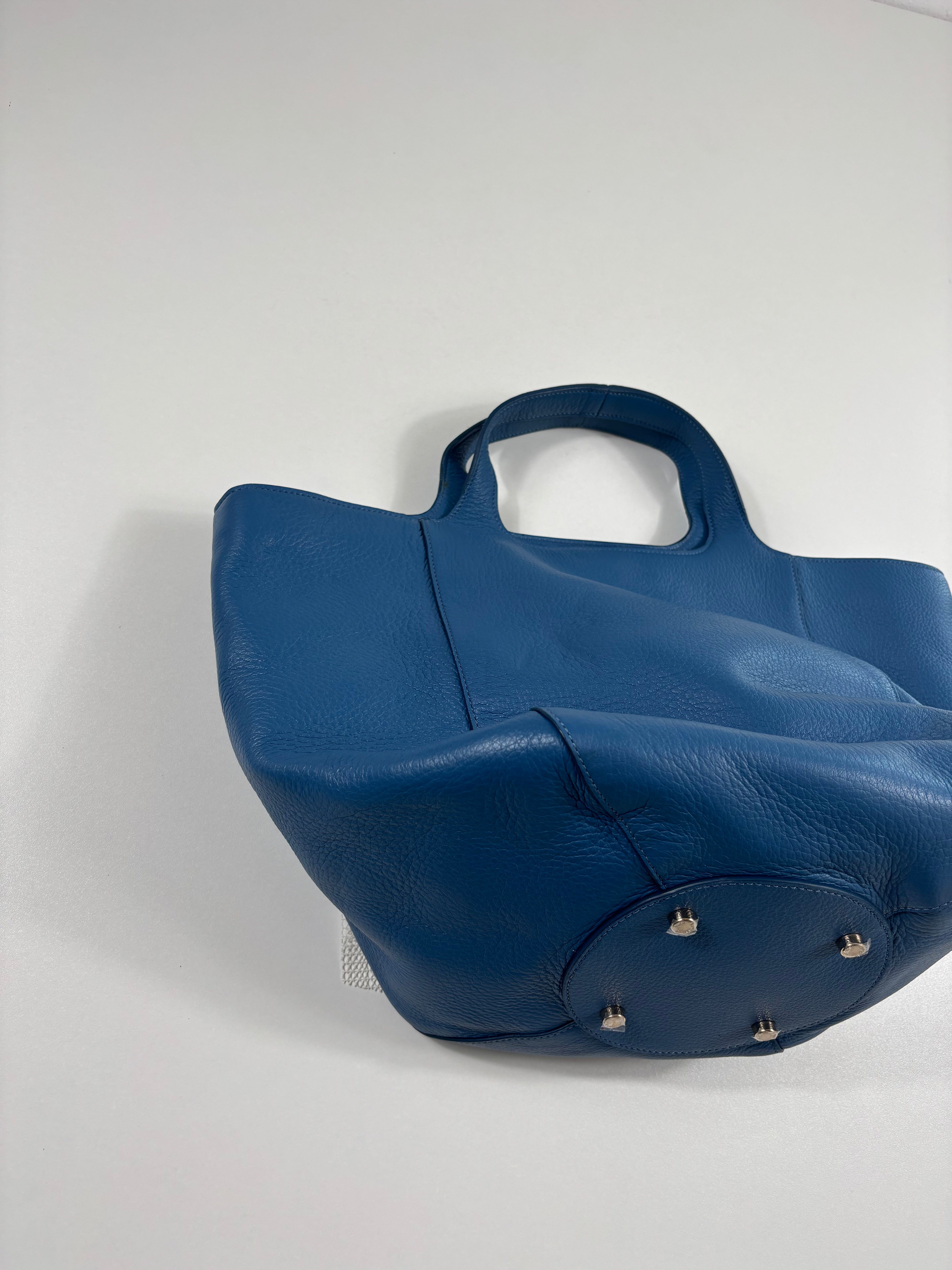 Sac cabas Giorgio Armani cuir grainé bleu pétrole bandoulière amovible-10