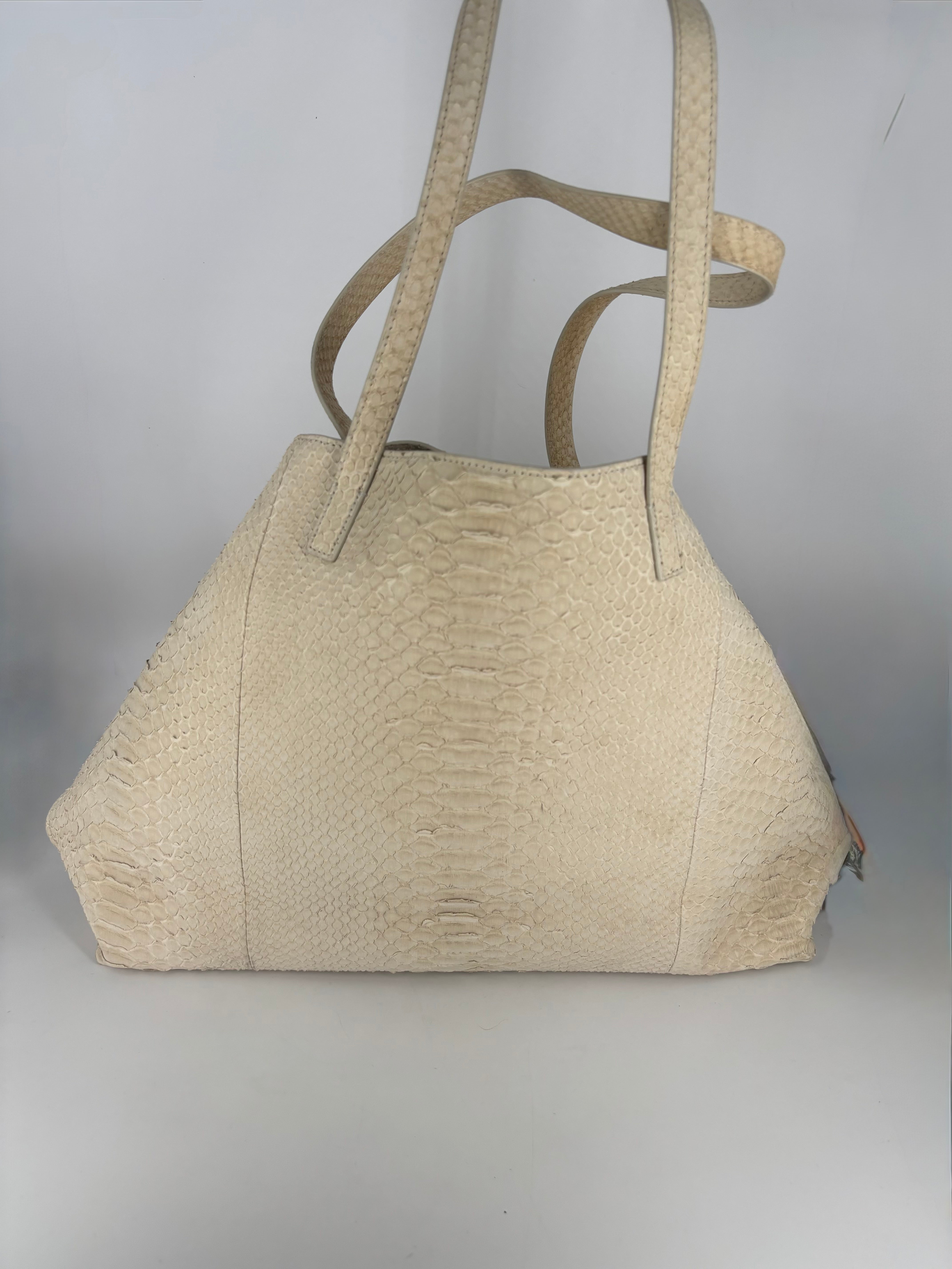 Sac Akris Ai Top Handle Tote python crème ivoire-6
