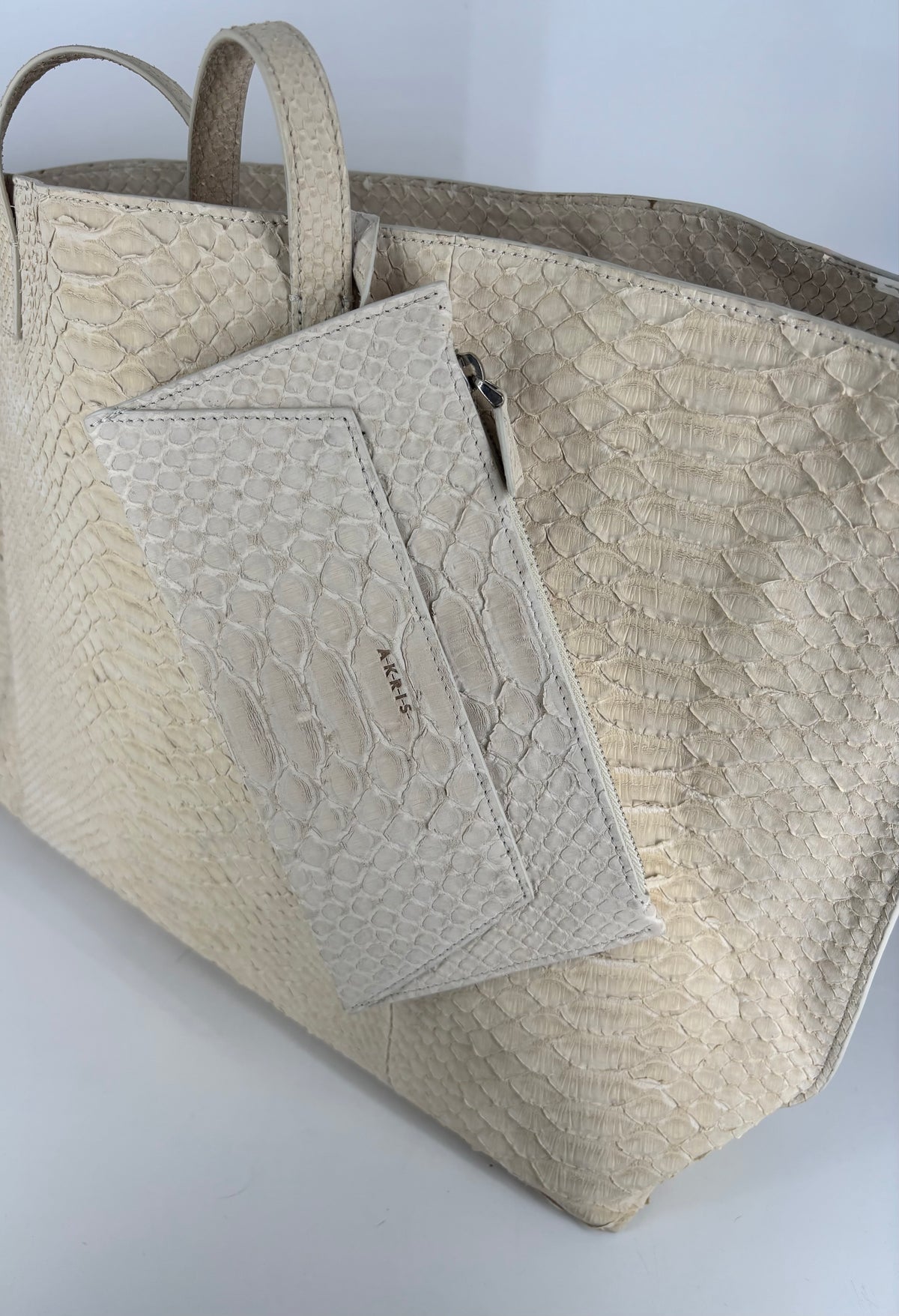 Sac Akris Ai Top Handle Tote python crème ivoire-9