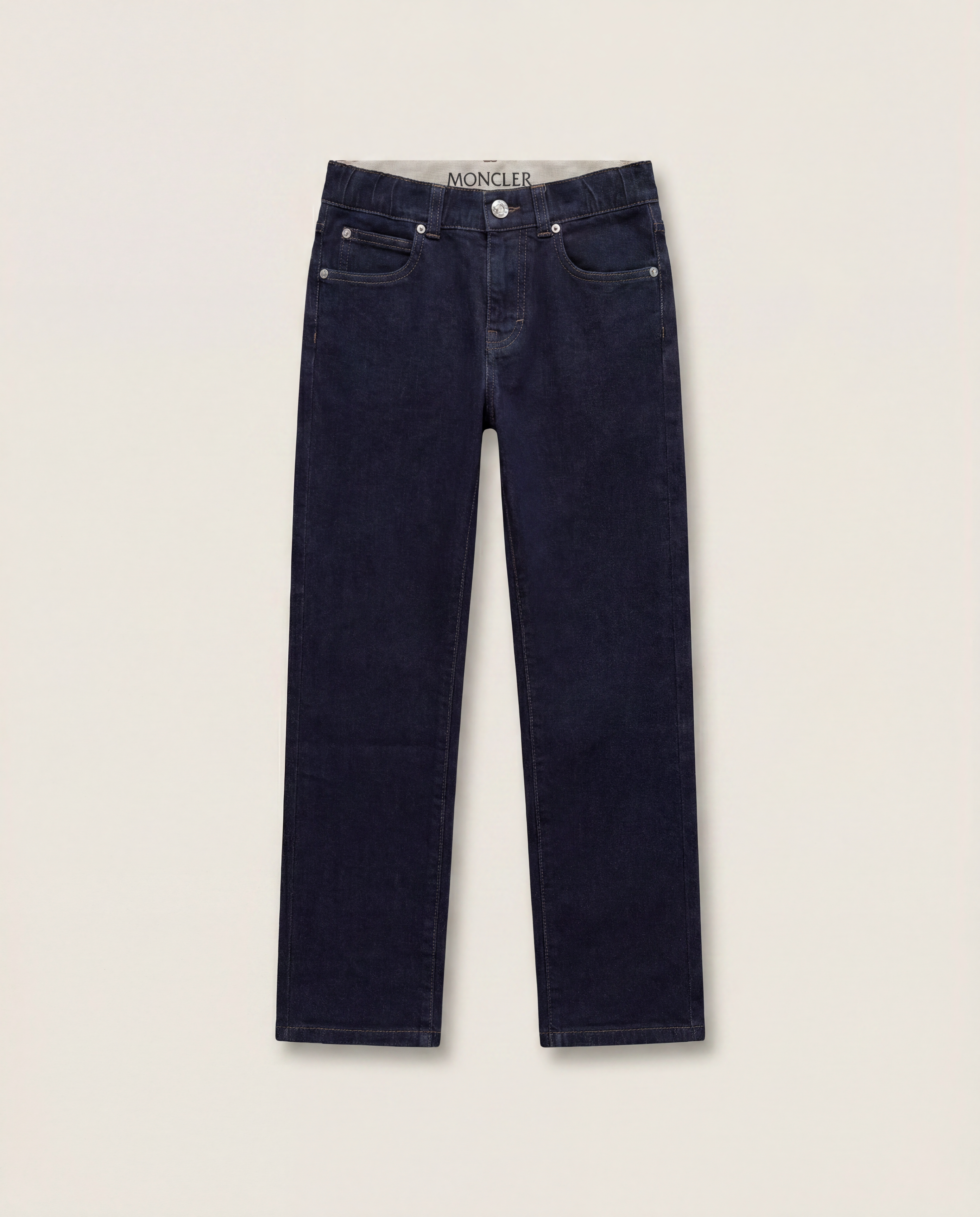 Jean Moncler enfant denim bleu marine indigo patch logo – Taille 10 ans
