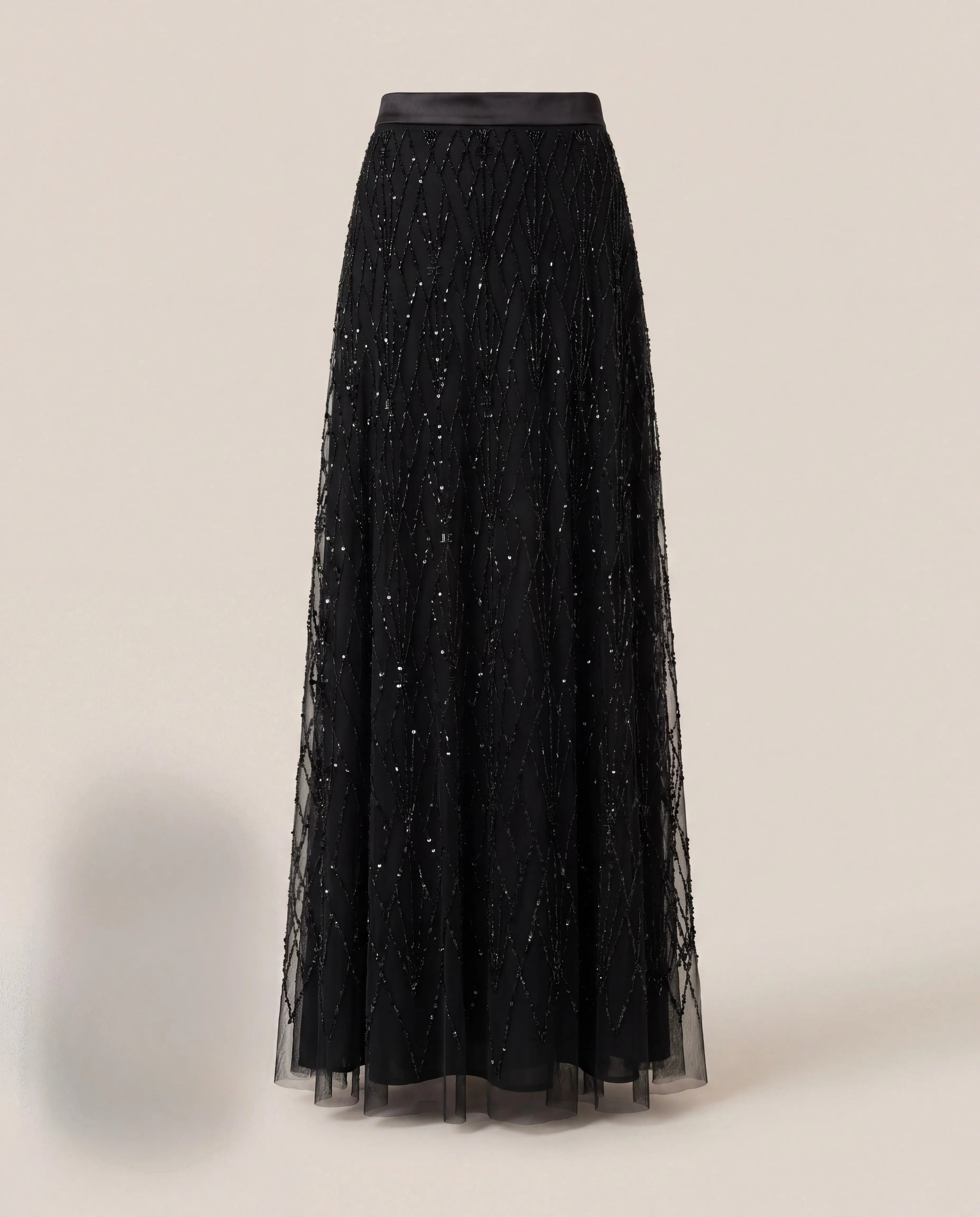 Jupe longue Elisabetta Franchi en tulle brodé noir à sequins – T.M Elisabetta Franchi
