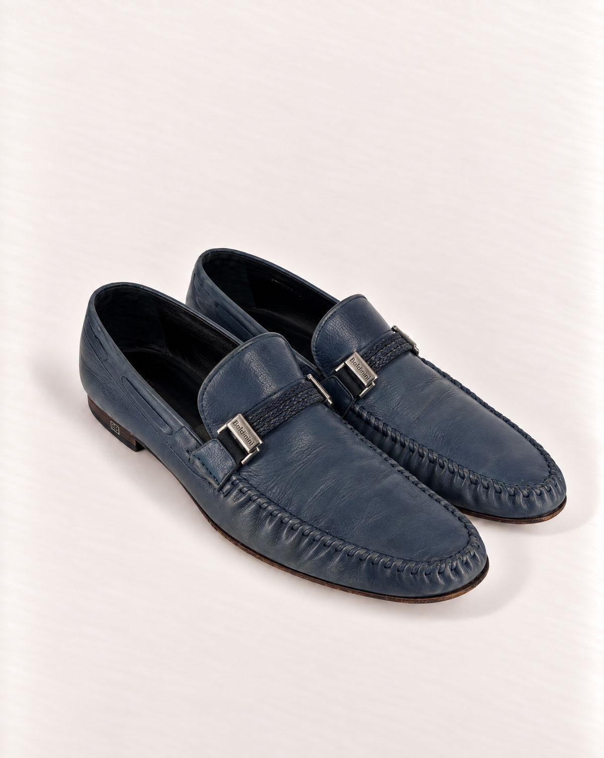 Mocassins Baldinini cuir bleu bride tressée siglée – Pointure 43-1