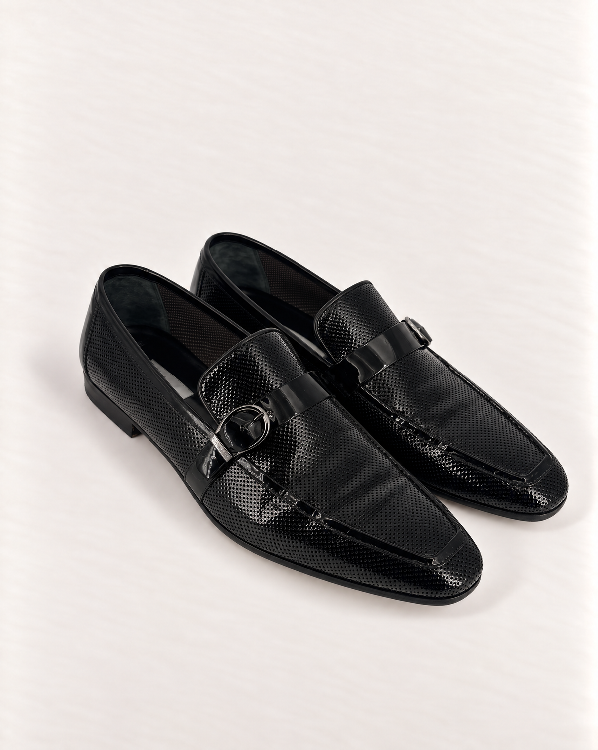 Mocassins Moreschi Banker cuir verni perforé noir – Pointure 43-1