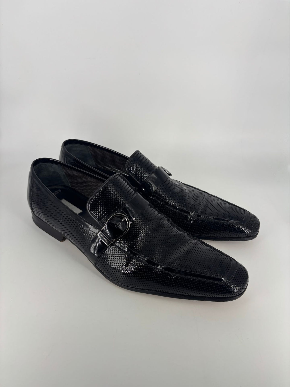 Mocassins Moreschi Banker cuir verni perforé noir – Pointure 43-9