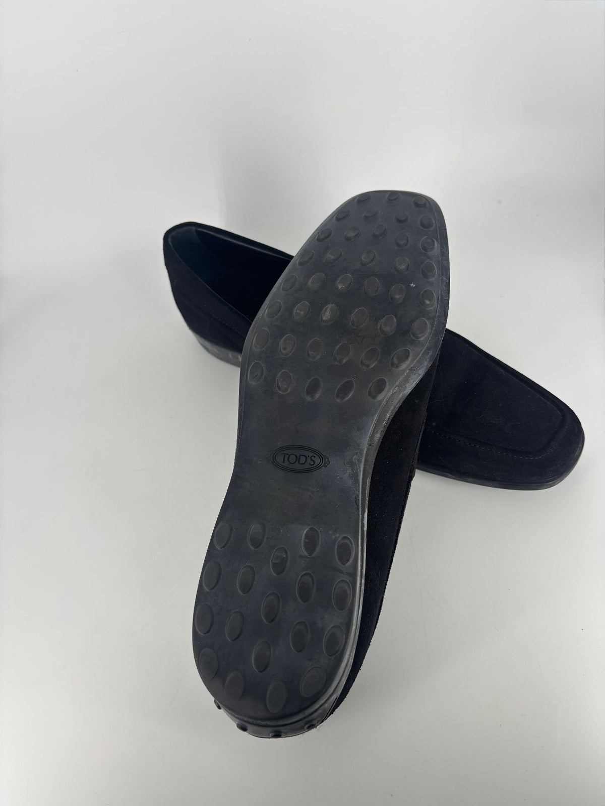 Mocassins Tod's daim noir barrette métal – Pointure 44-10