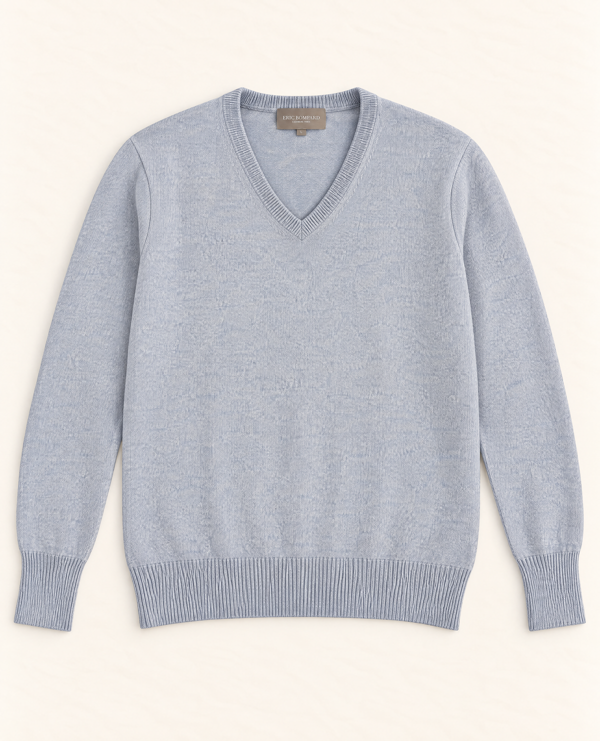 Pull Eric Bompard col V en pur cachemire bleu ciel chiné – Taille L-1