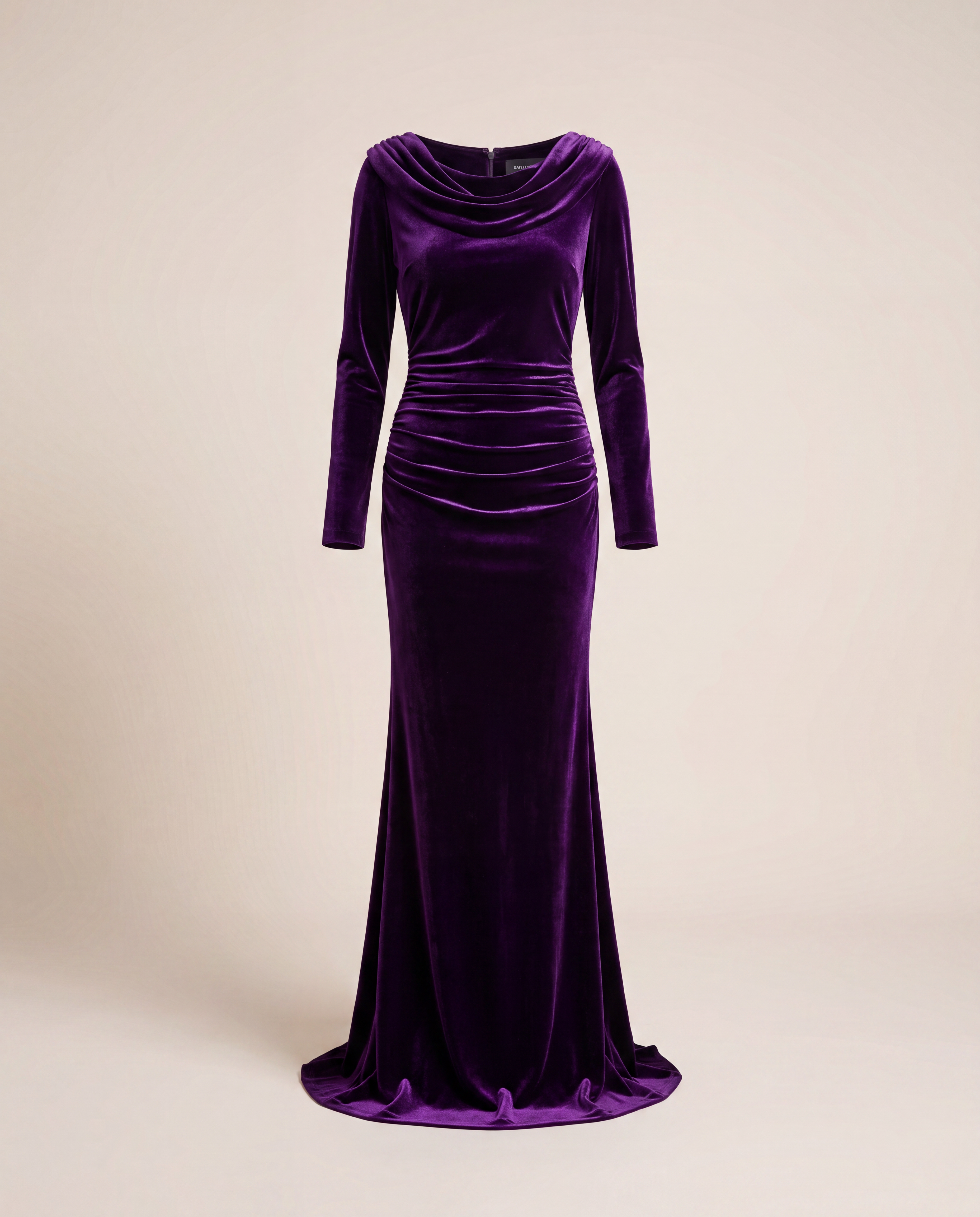 Robe longue Akris velours aubergine bardot drapé plissé – T.42