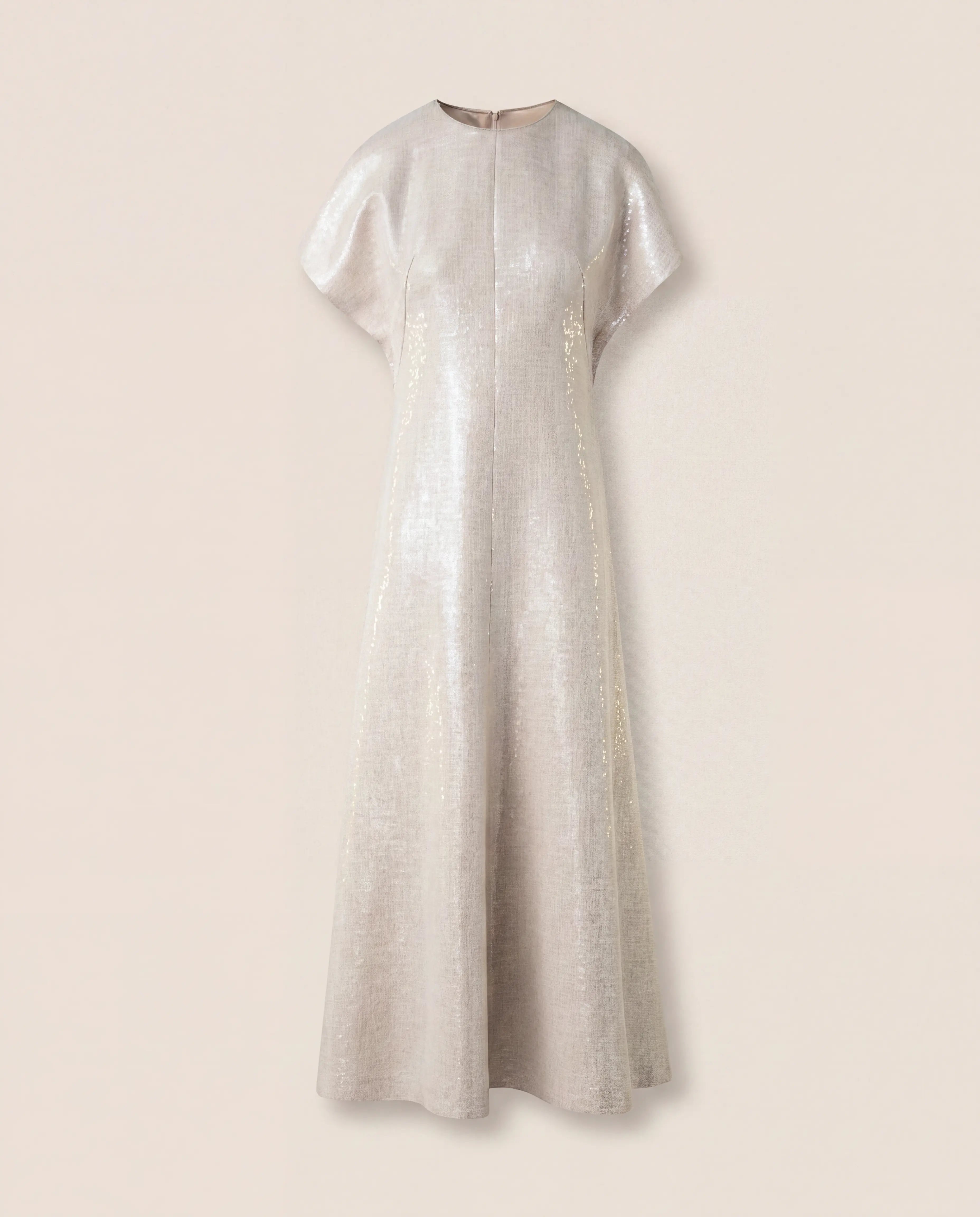 Robe midi Akris en lin mélangé à sequins transparents – Taille 38 Akris