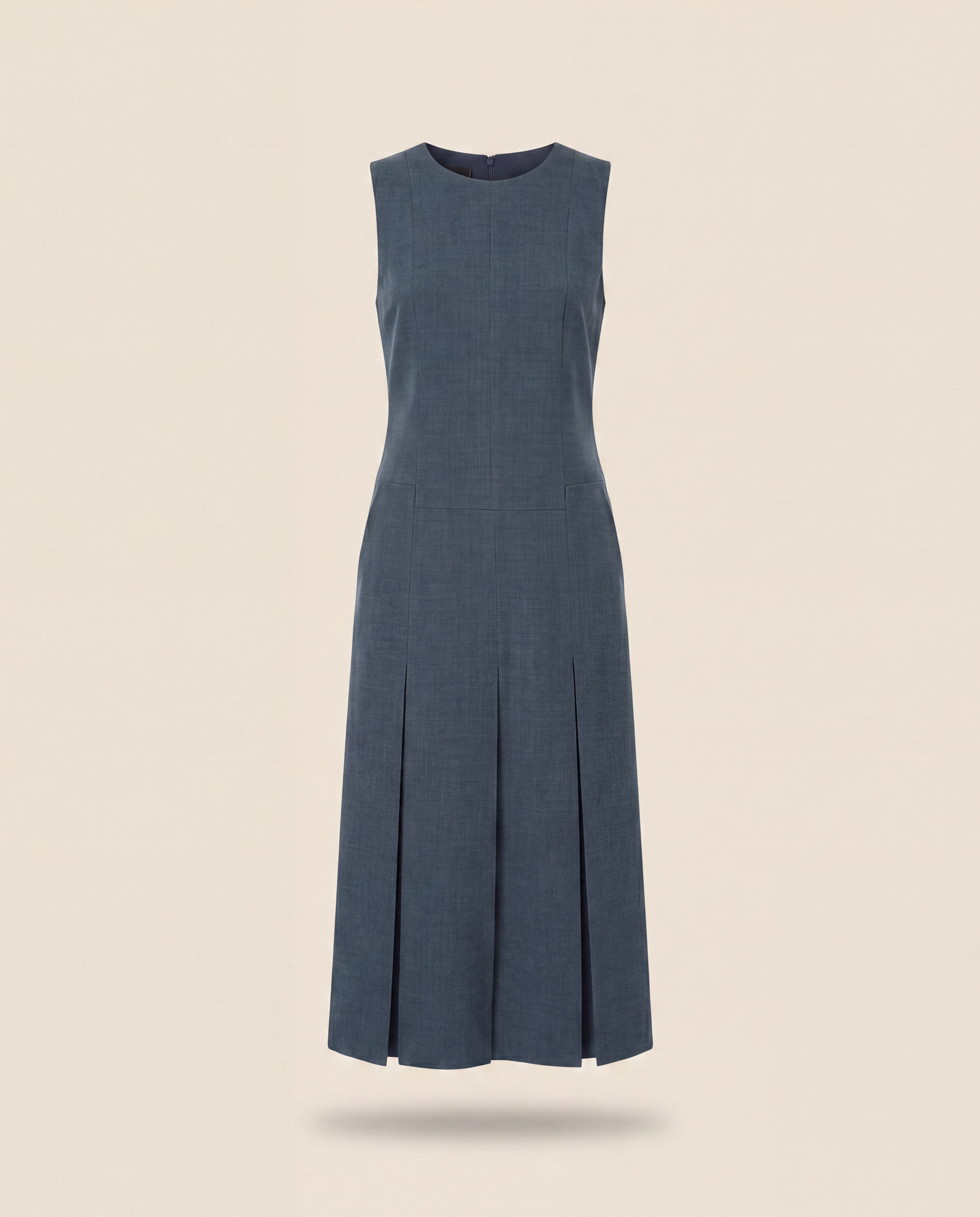 Robe longue Akris bleu pétrole sans manches à plis – T.40-1