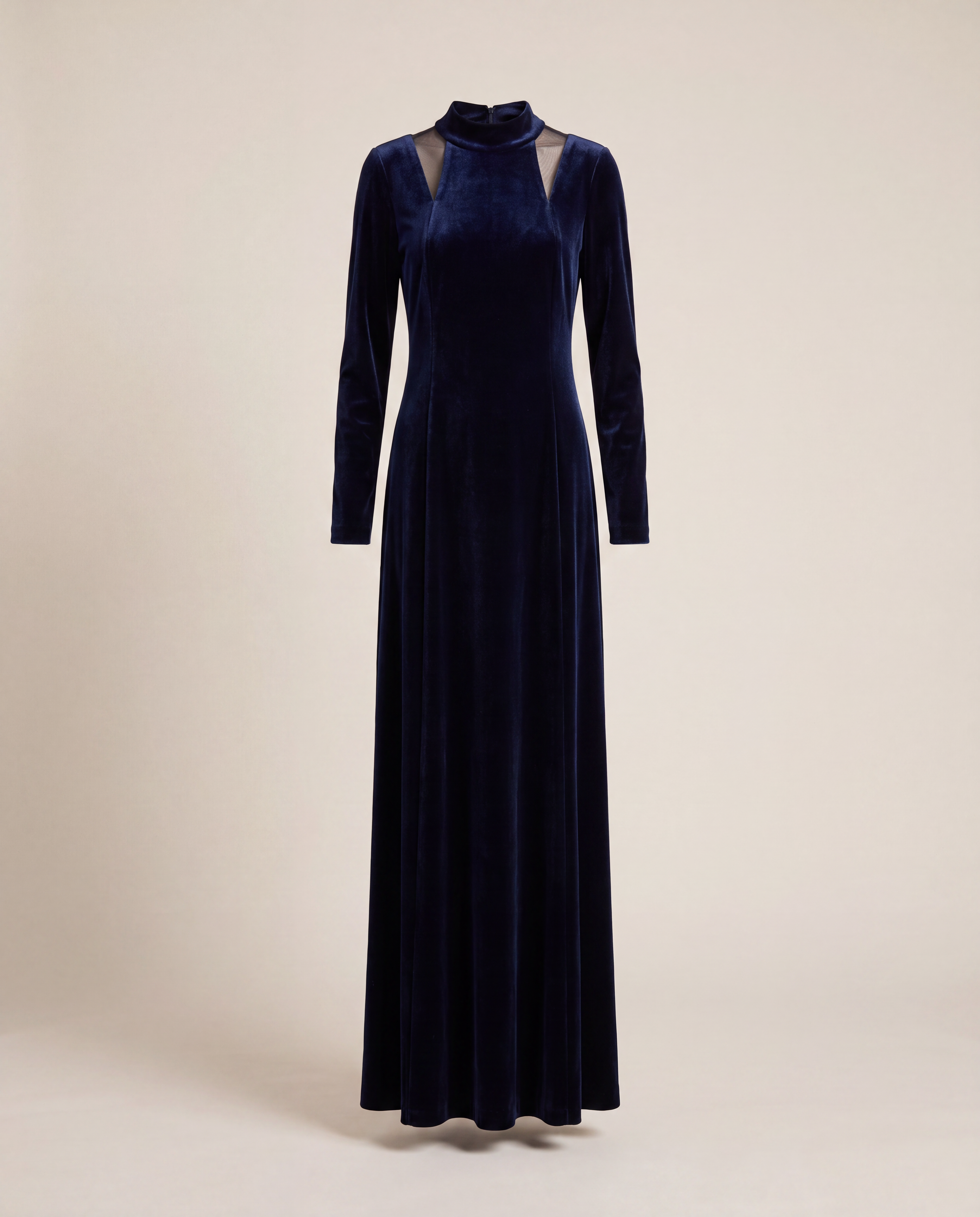 Robe longue velours mockneck 100 ans épaules mesh – Akris – Taille 40-1